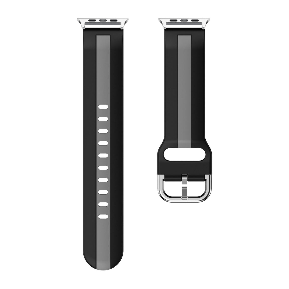 Striped Silicone Black / Grey Starlight with Connecters - Spring Bar Type for Apple Watch