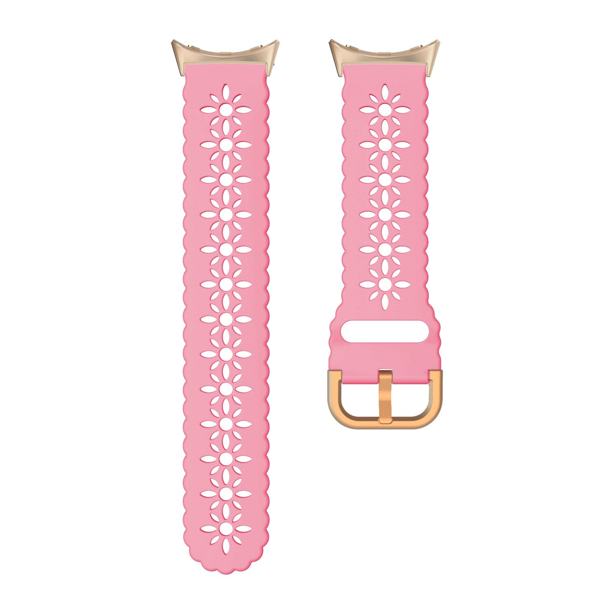 Floral Silicone [Rose Gold Hardware] Pink Rose Gold with Google Pixel Spring Bar Adapters - Wear Any 20mm Strap! for Pixel Watch 1-5 41mm