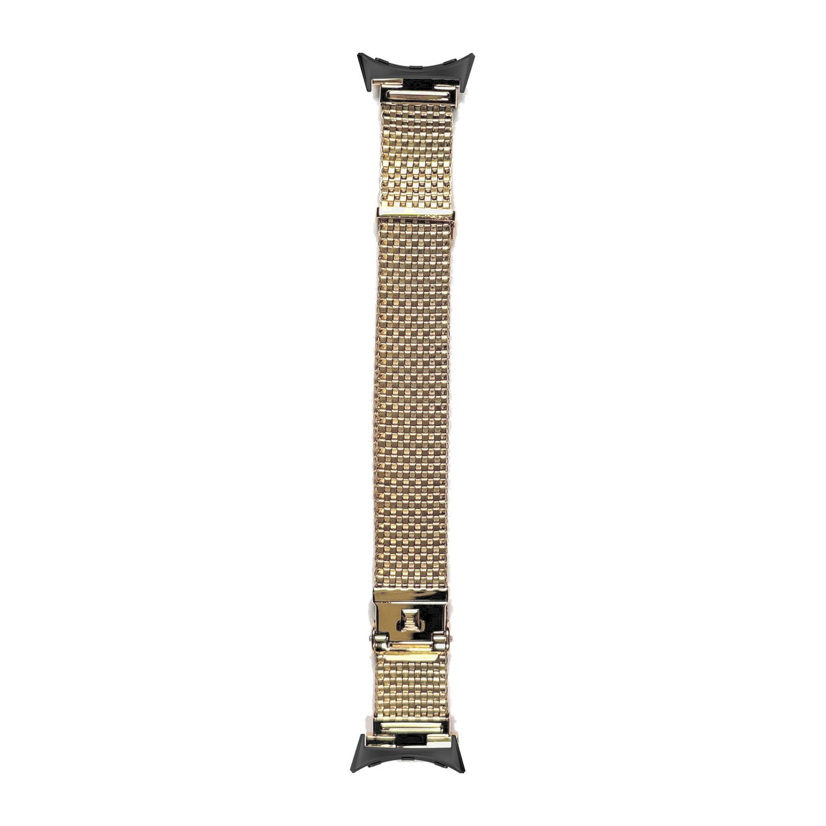 Gold Plated Komfit "JB" Mesh Watch Bracelet Black with Straight Ends with Google Pixel Spring Bar Adapters - Wear Any 20mm Strap! for Pixel Watch 3-5 45mm