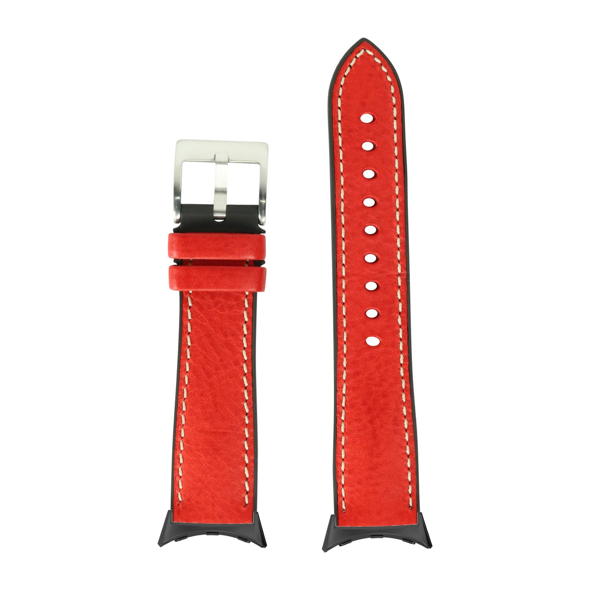 Italian Leather & FKM Rubber Hybrid Red with Google Pixel Spring Bar Adapters - Wear Any 20mm Strap! for Pixel Watch 3-5 45mm