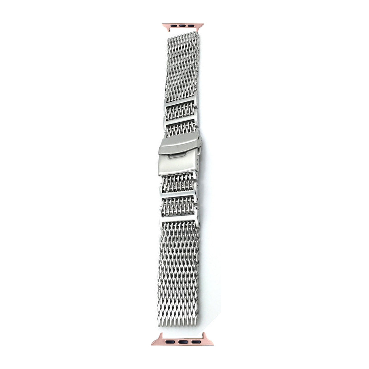 Shark Mesh Bracelet - Folding Deployant Clasp - Silver Rose Gold with Connecters - Spring Bar Type for Apple Watch
