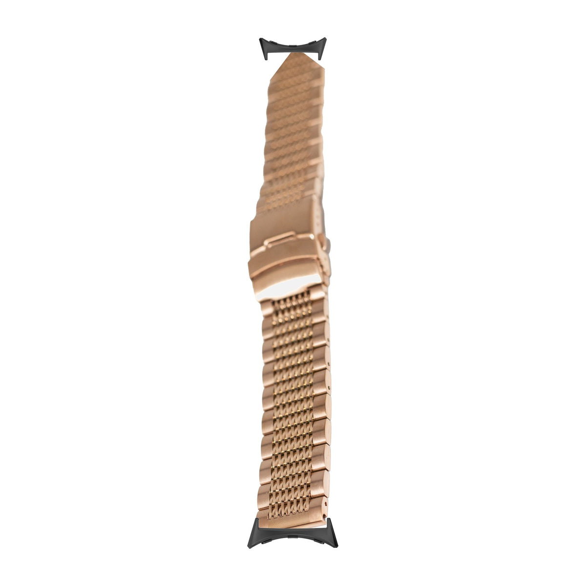 Rose Gold Steel Bracelet - Folding Deployant Clasp Black with Google Pixel Spring Bar Adapters - Wear Any 20mm Strap! for Pixel Watch 3-5 45mm