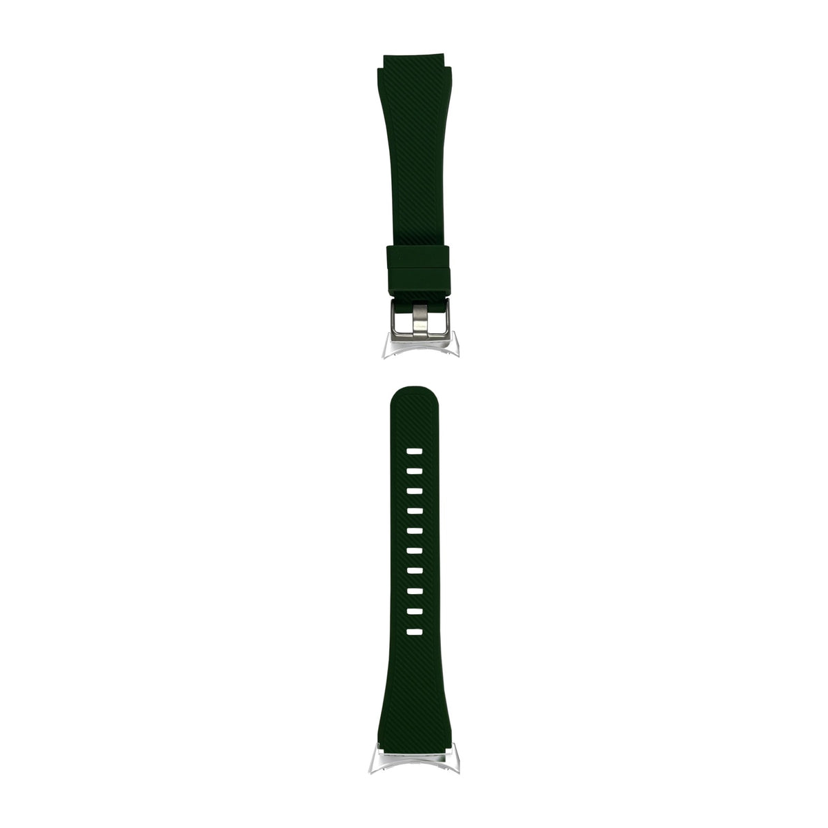 Flexi Silicone Forest Green Silver with Google Pixel Spring Bar Adapters - Wear Any 20mm Strap! for Pixel Watch 1-5 41mm