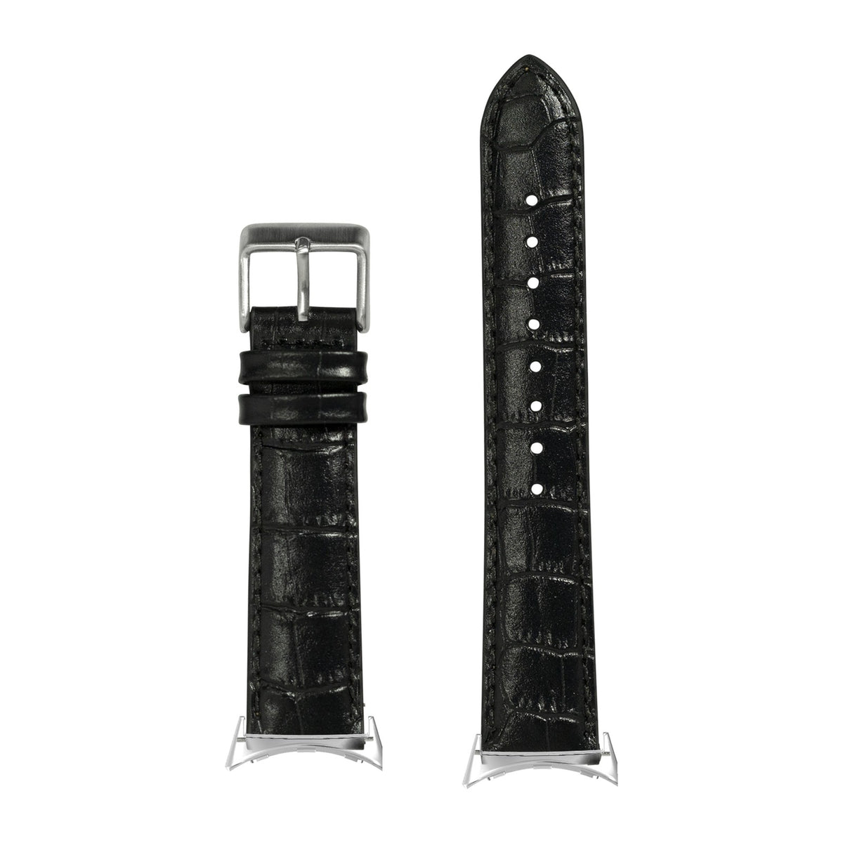 Alligator Leather - Black Silver with Google Pixel Spring Bar Adapters - Wear Any 20mm Strap! for Pixel Watch 3-5 45mm