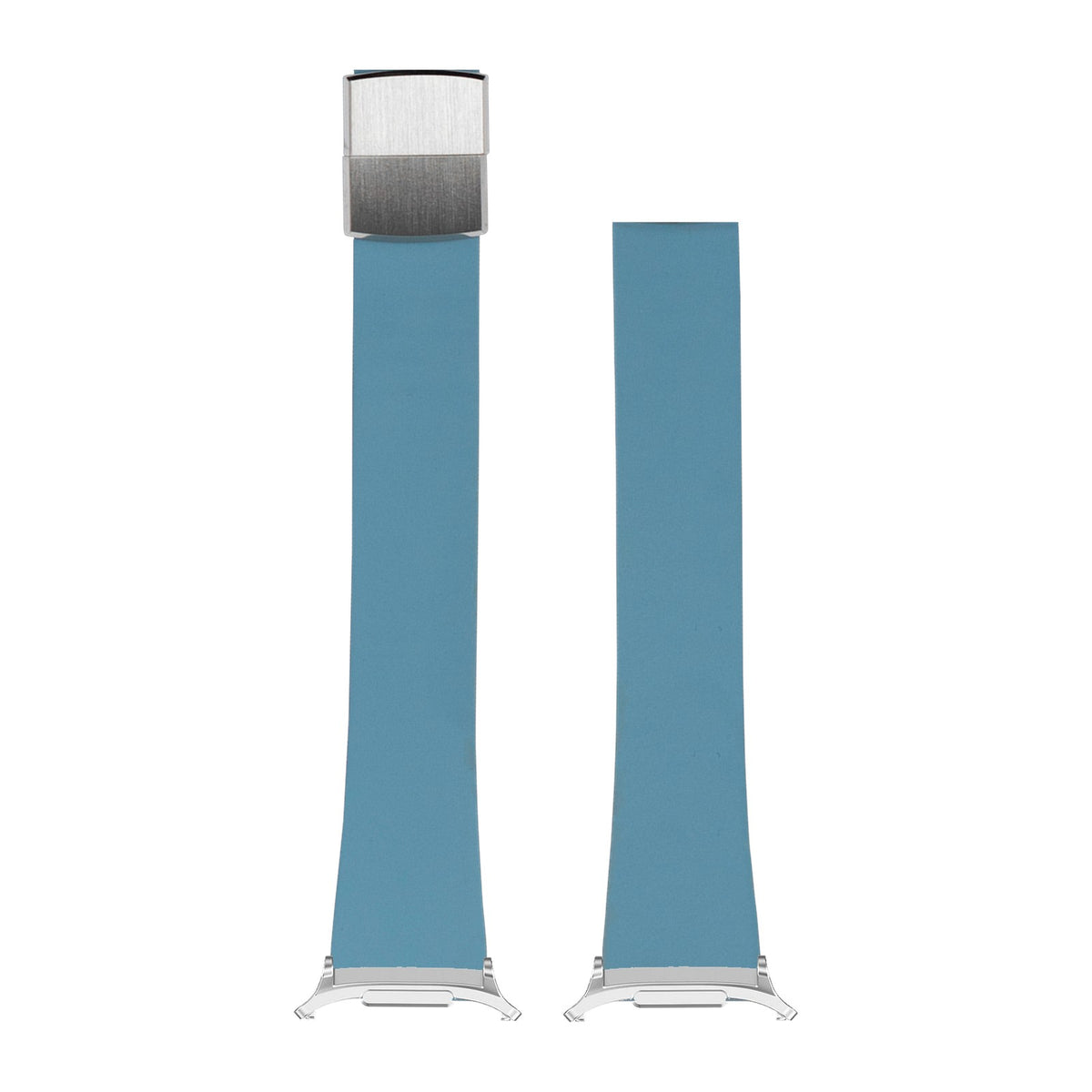 FKM Rubber - Cut to Size Sky Blue Silver with Leaf-Spring Deployant Clasp with Strap Adapter for Galaxy Watch 8-9/Ultra