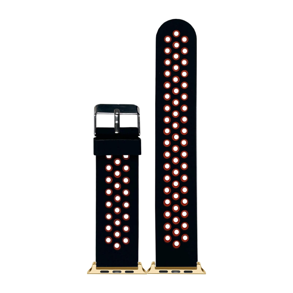 Flexi Sports Silicone Black/Dark Orange Gold with Connecters - Spring Bar Type for Apple Watch