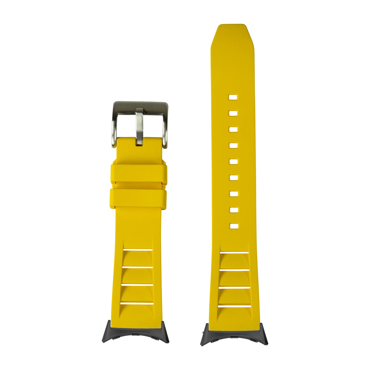 Shark Fin FKM Rubber - Yellow Black with Google Pixel Spring Bar Adapters - Wear Any 20mm Strap! for Pixel Watch 3-5 45mm