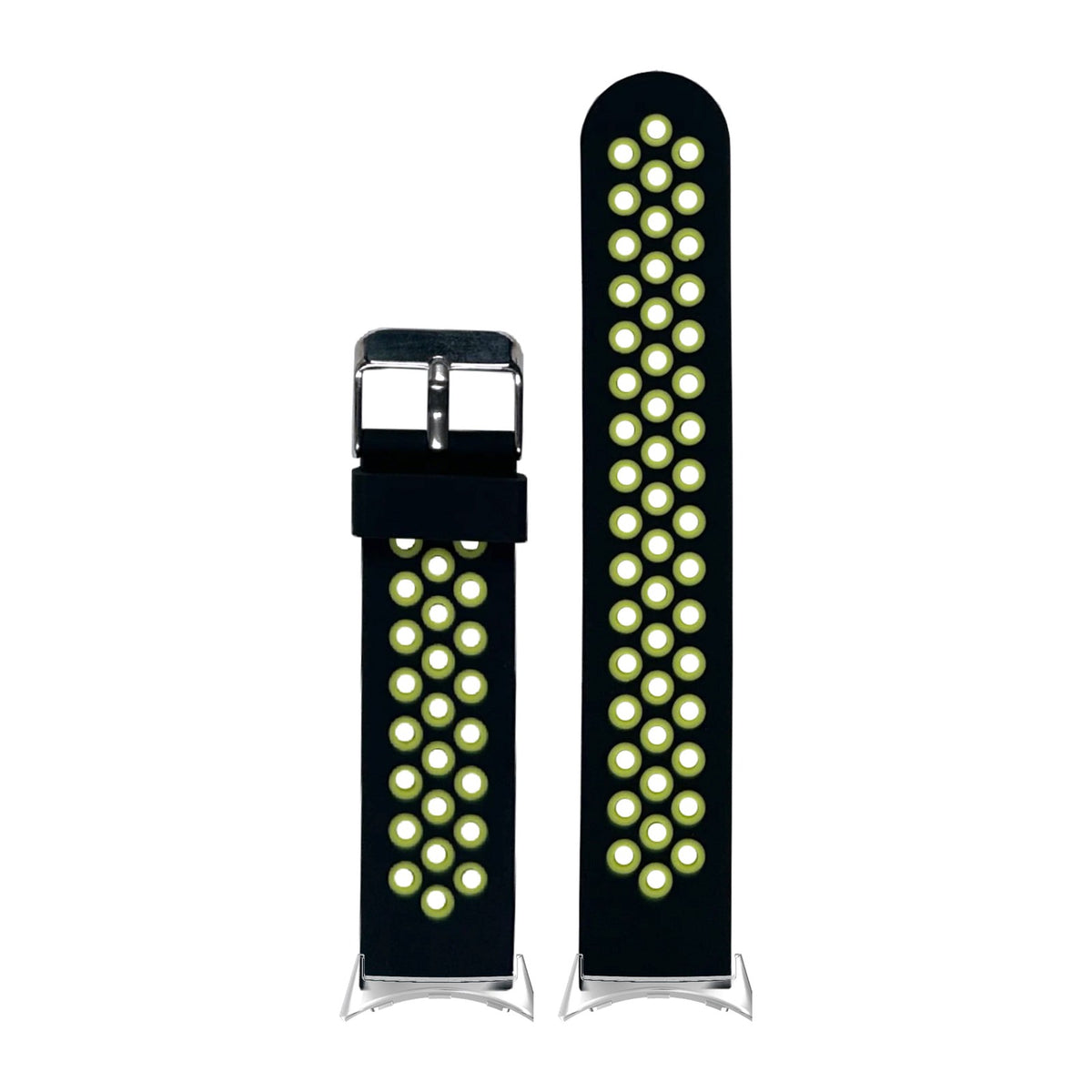 Flexi Sports Silicone Black/Highlighter Green Silver with Google Pixel Spring Bar Adapters - Wear Any 20mm Strap! for Pixel Watch 3-5 45mm