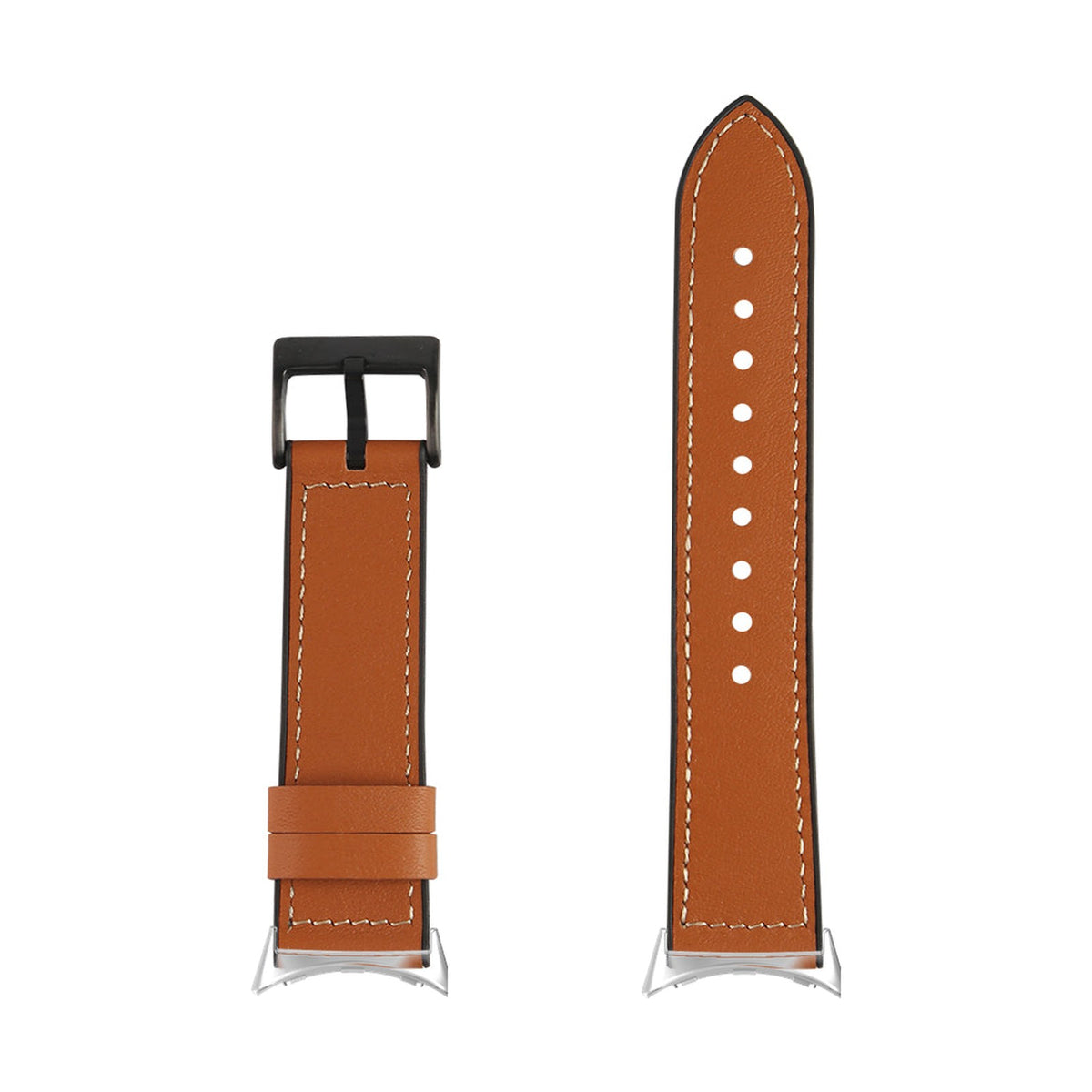 Leather Hybrid - Brown Silver with Google Pixel Spring Bar Adapters - Wear Any 20mm Strap! for Pixel Watch 1-5 41mm