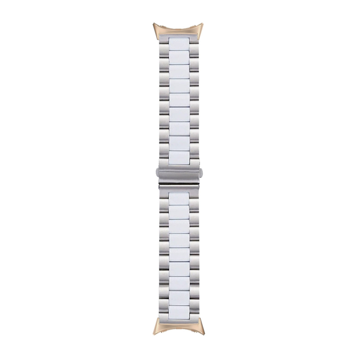 Steel Bracelet Rose Gold with Deployant Clasp - Silver/White with Google Pixel Spring Bar Adapters - Wear Any 20mm Strap! for Pixel Watch 1-5 41mm