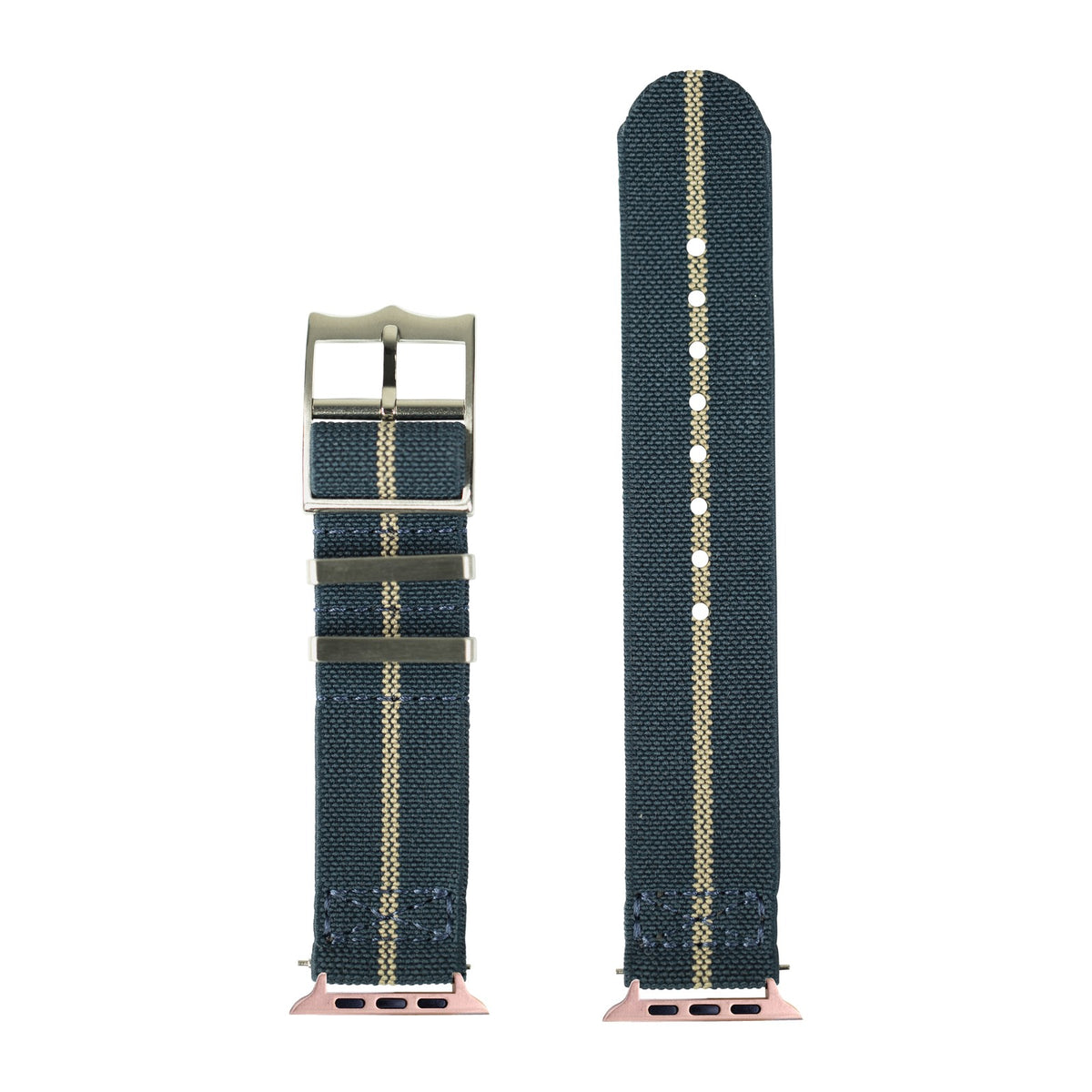 ElastoFlex - Navy Blue/Wheat Rose Gold with Connecters - Spring Bar Type for Apple Watch
