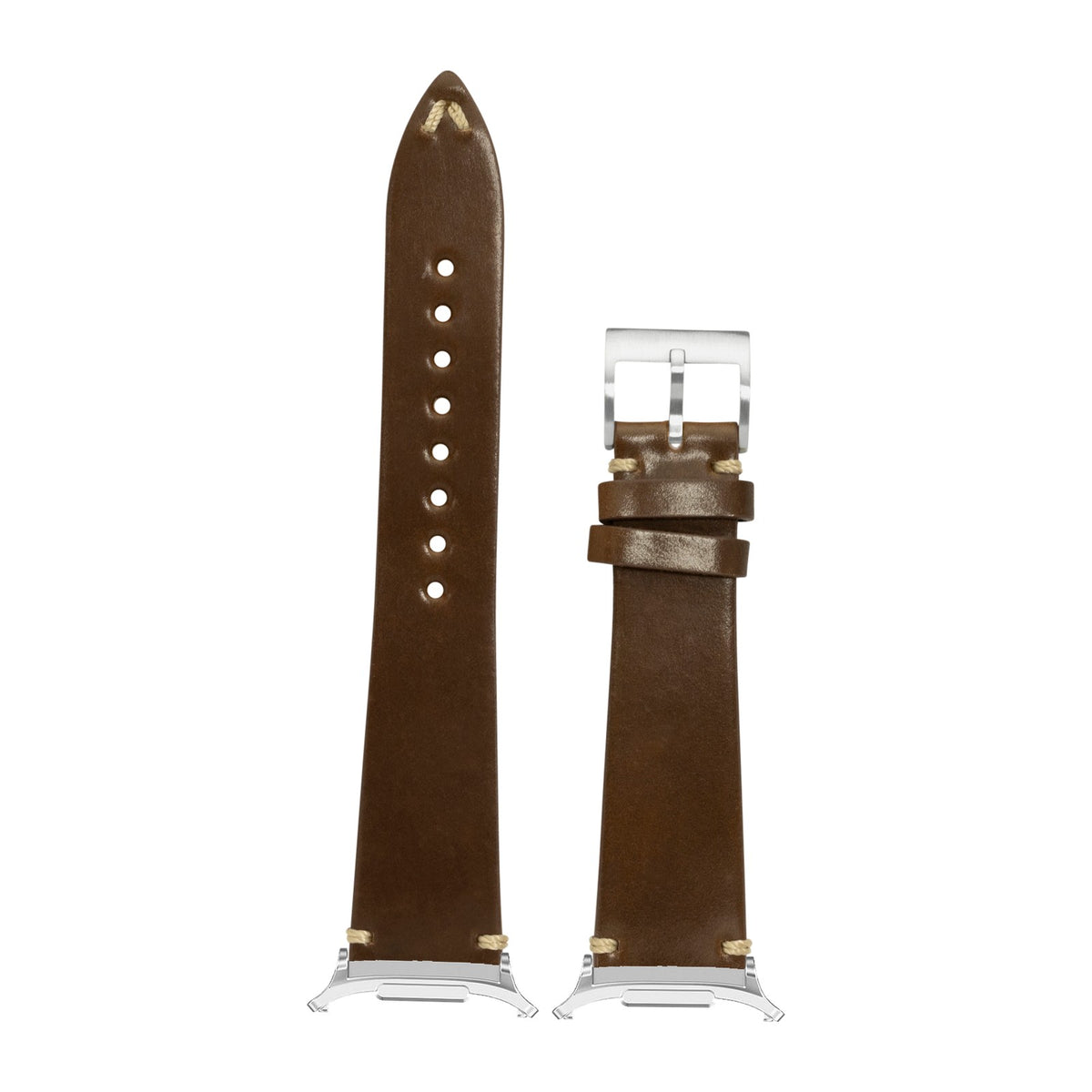 Horween Shell Cordovan - Vintage - Brandy Silver with Strap Adapter for Galaxy Watch 8-9/Ultra