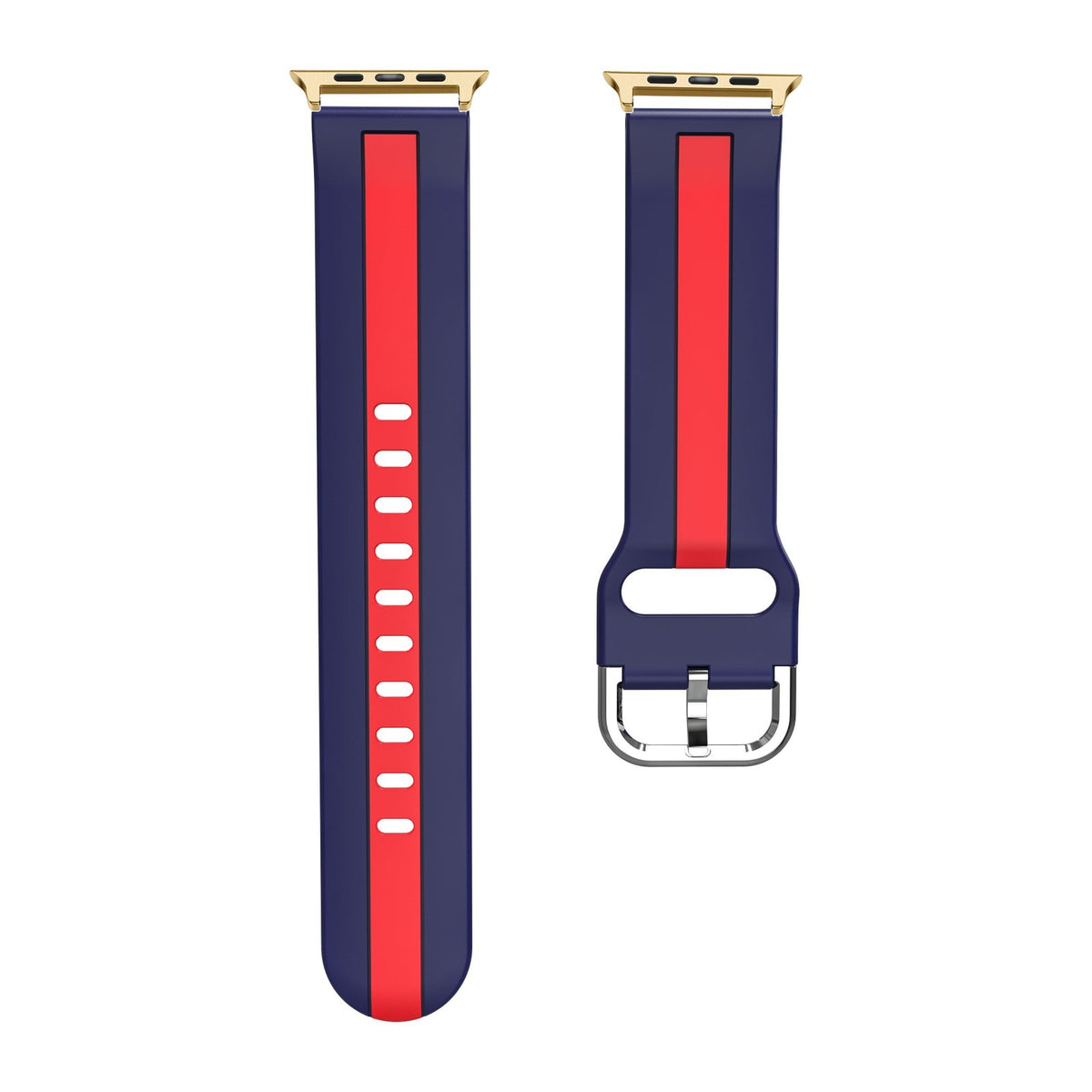 Striped Silicone Blue / Red Gold with Connecters - Spring Bar Type for Apple Watch