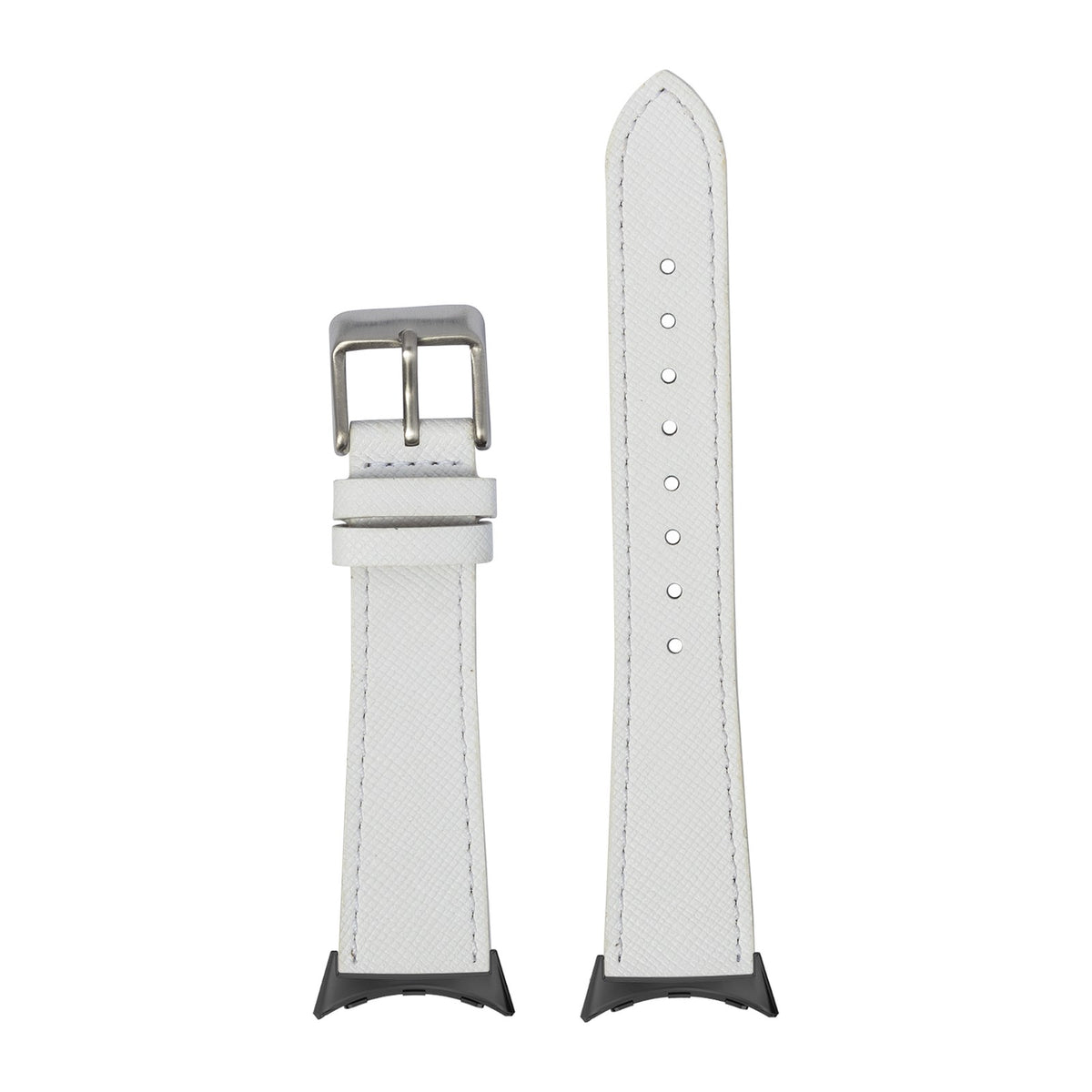 Saffiano Leather - White Black with Google Pixel Spring Bar Adapters - Wear Any 20mm Strap! for Pixel Watch 3-5 45mm