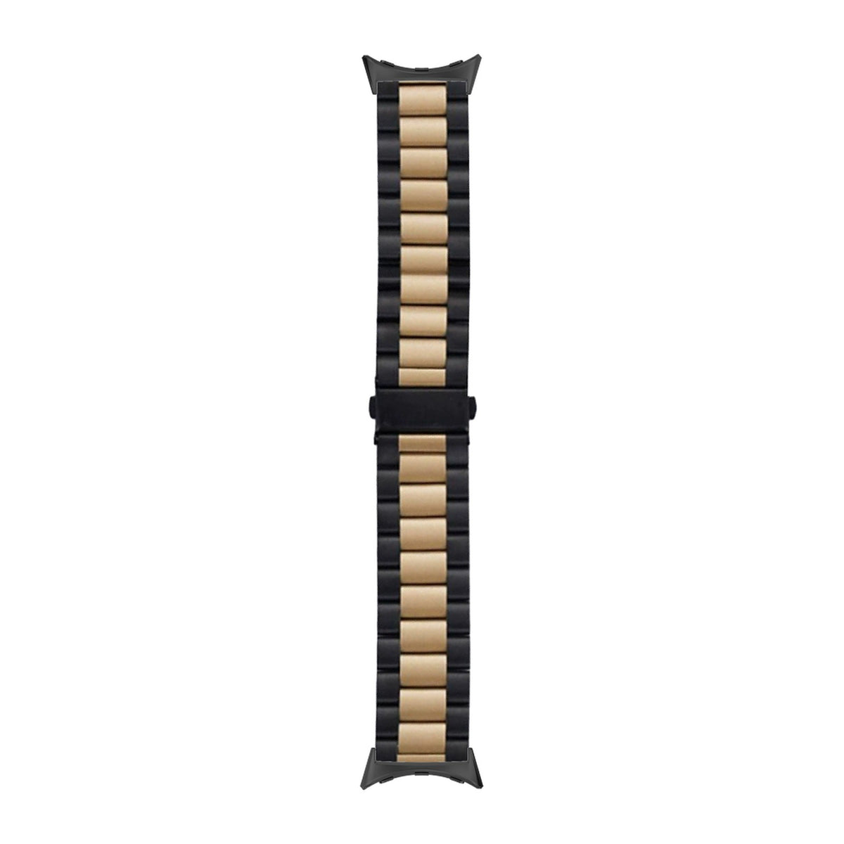 Steel Bracelet Black with Deployant Clasp - Black/Gold with Google Pixel Spring Bar Adapters - Wear Any 20mm Strap! for Pixel Watch 3-5 45mm