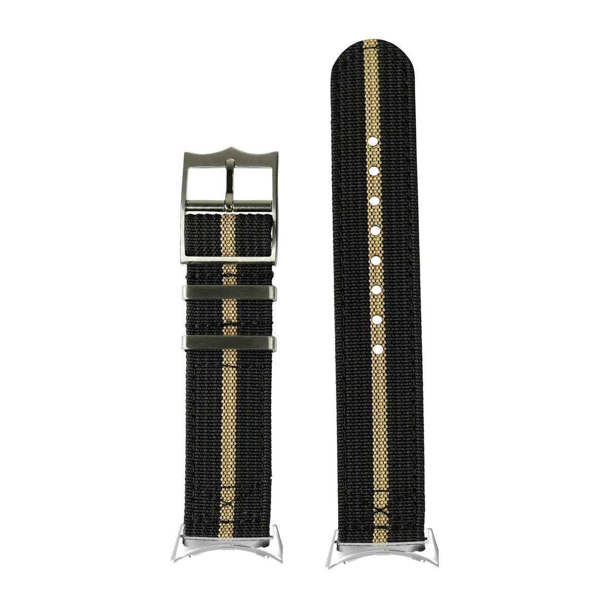 Alpha Militex - Black / Wheat Stripe Silver with Google Pixel Spring Bar Adapters - Wear Any 20mm Strap! for Pixel Watch 1-5 41mm