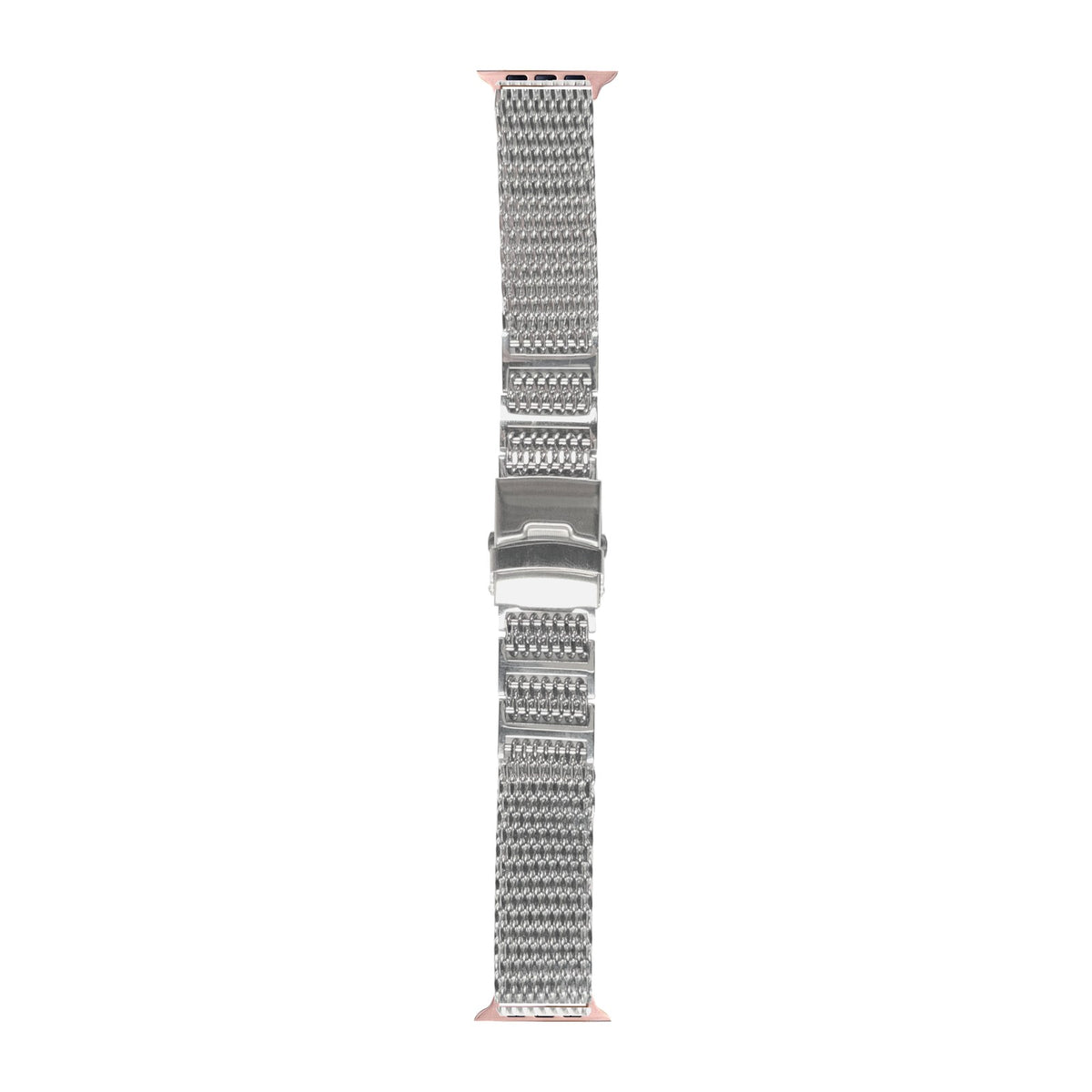 Shark Mesh Bracelet - Folding Deployant Clasp - Silver Rose Gold with Connecters - Spring Bar Type for Apple Watch