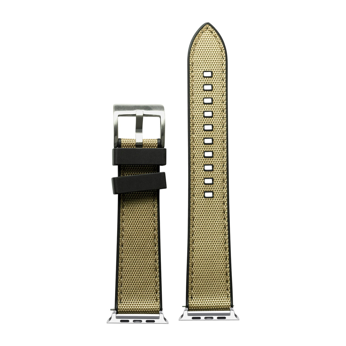Sailcloth & FKM Rubber Hybrid Khaki Silver with Connecters - Spring Bar Type for Apple Watch