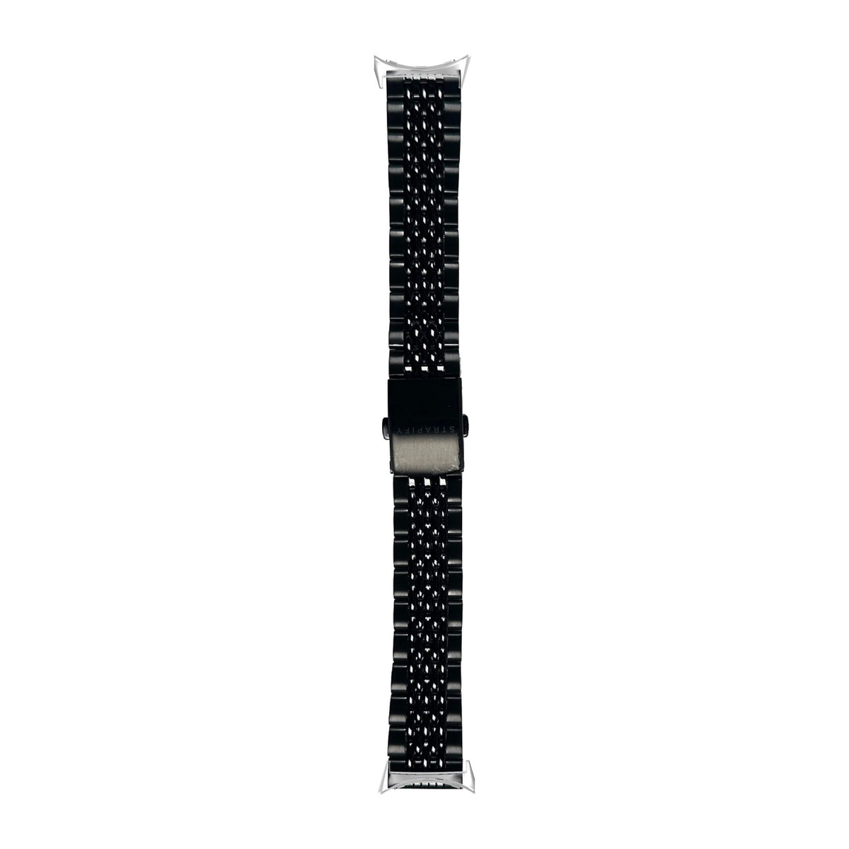 Steel Bracelet - Beads of Rice Black Silver with Google Pixel Spring Bar Adapters - Wear Any 20mm Strap! for Pixel Watch 3-5 45mm