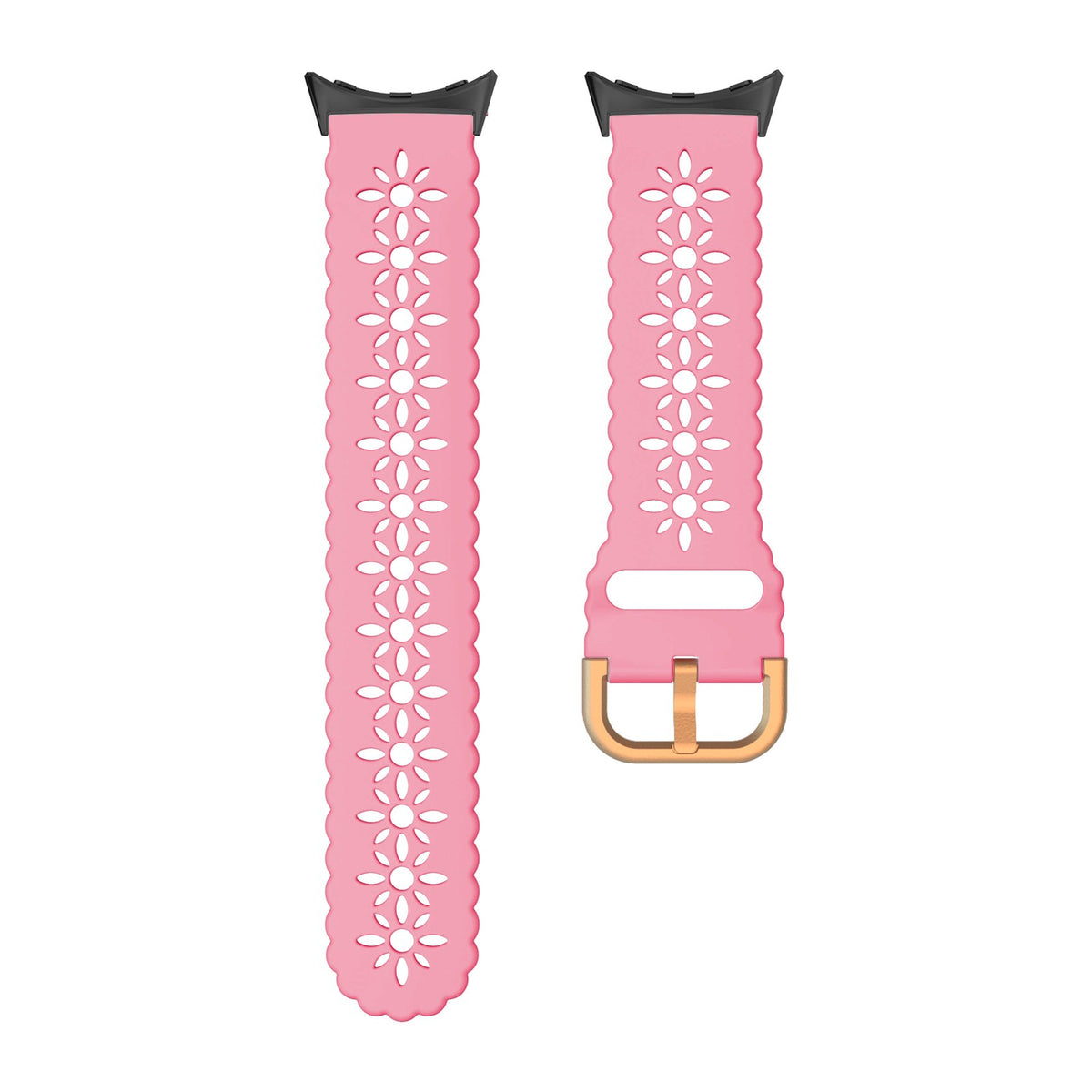 Floral Silicone [Rose Gold Hardware] Pink Black with Google Pixel Spring Bar Adapters - Wear Any 20mm Strap! for Pixel Watch 3-5 45mm