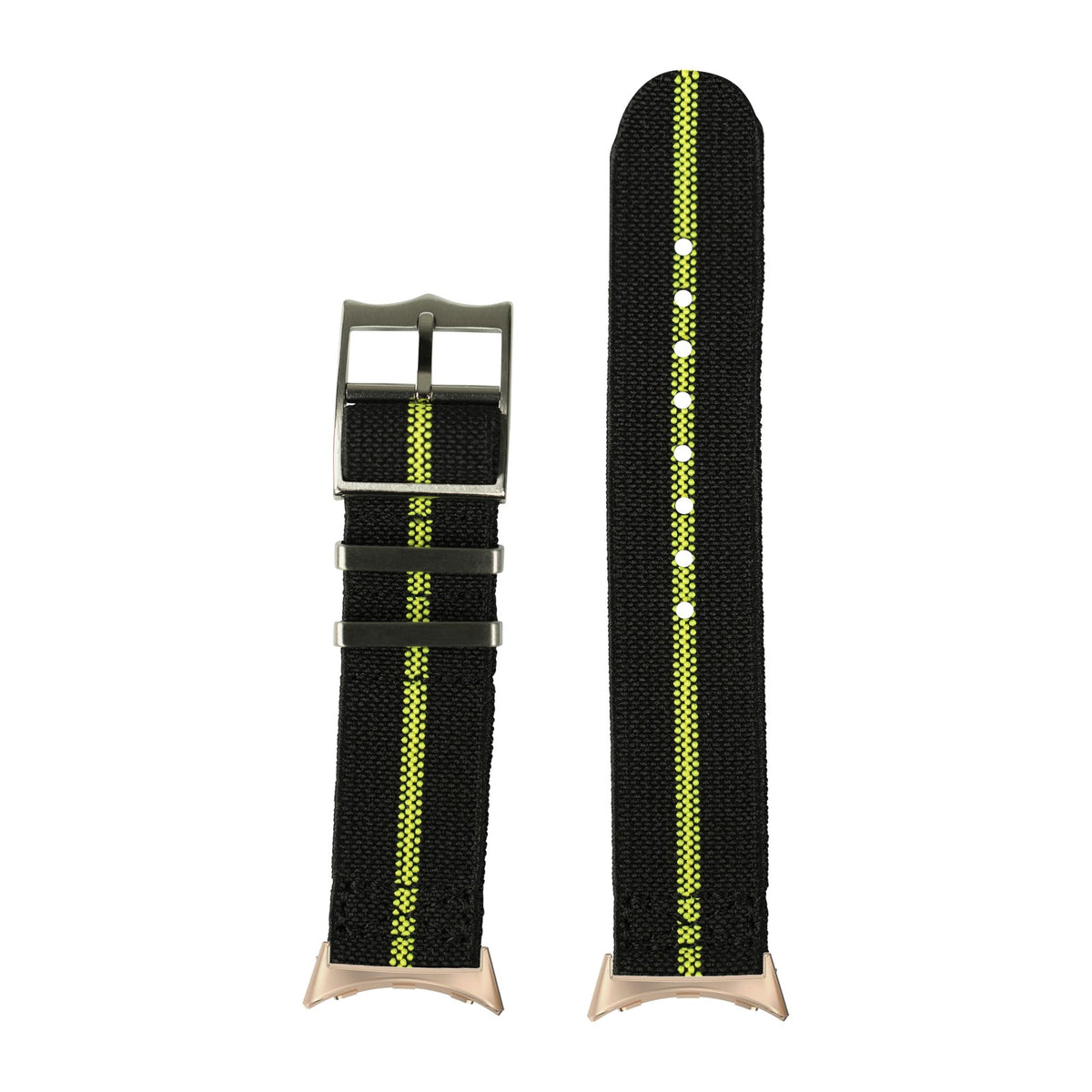 ElastoFlex - Black/Fluorescent Green Rose Gold with Google Pixel Spring Bar Adapters - Wear Any 20mm Strap! for Pixel Watch 1-5 41mm