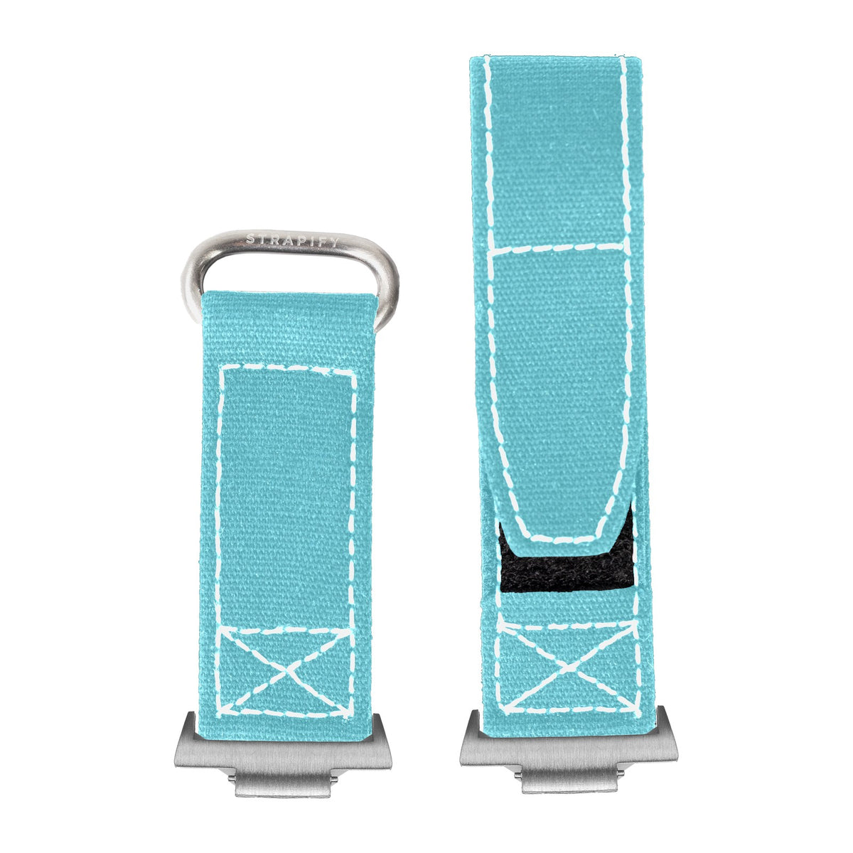 Military Velcro - Sky Blue | White Stitching Silver with Strap Adapter for Tissot PRX 40