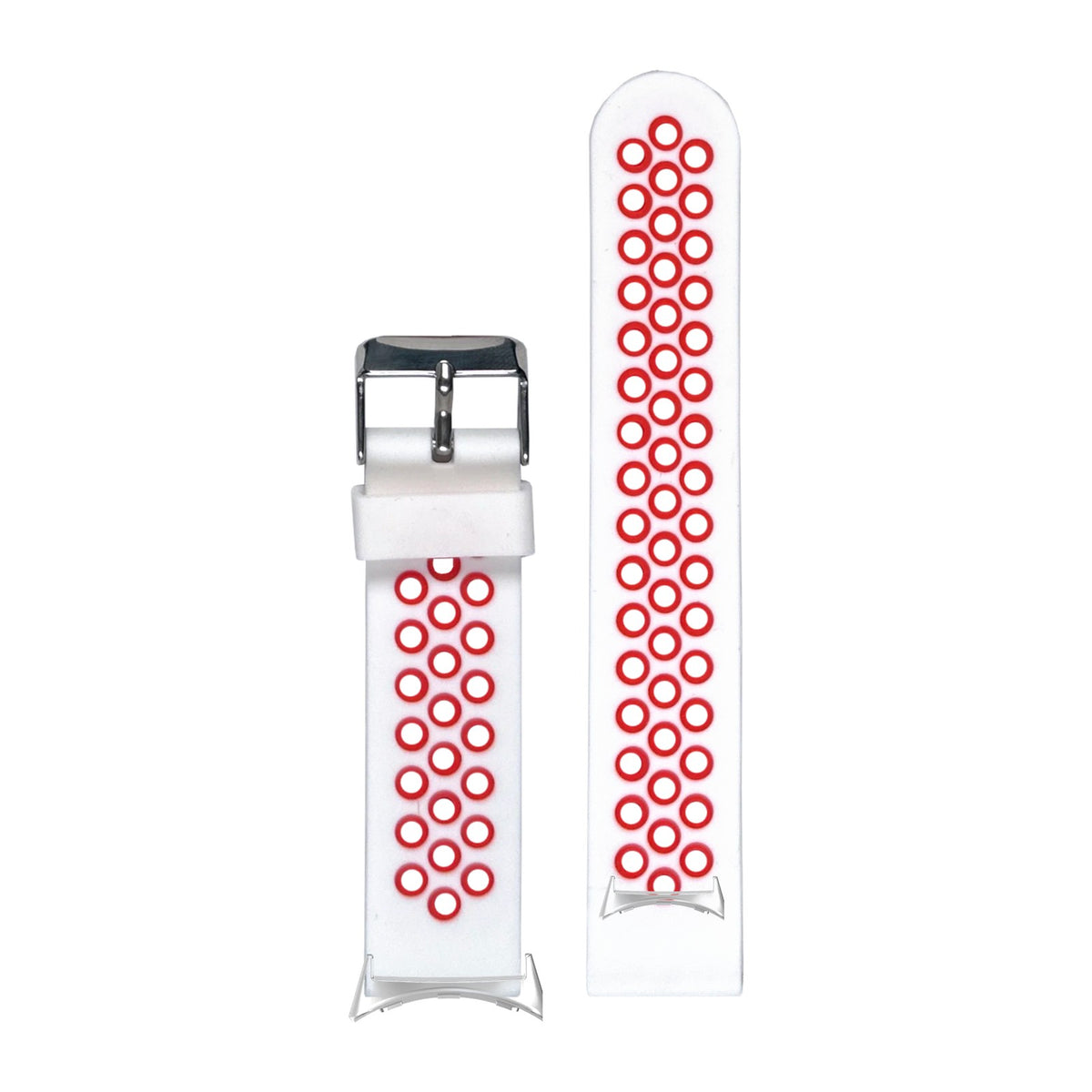 Flexi Sports Silicone White/Red Silver with Google Pixel Spring Bar Adapters - Wear Any 20mm Strap! for Pixel Watch 3-5 45mm