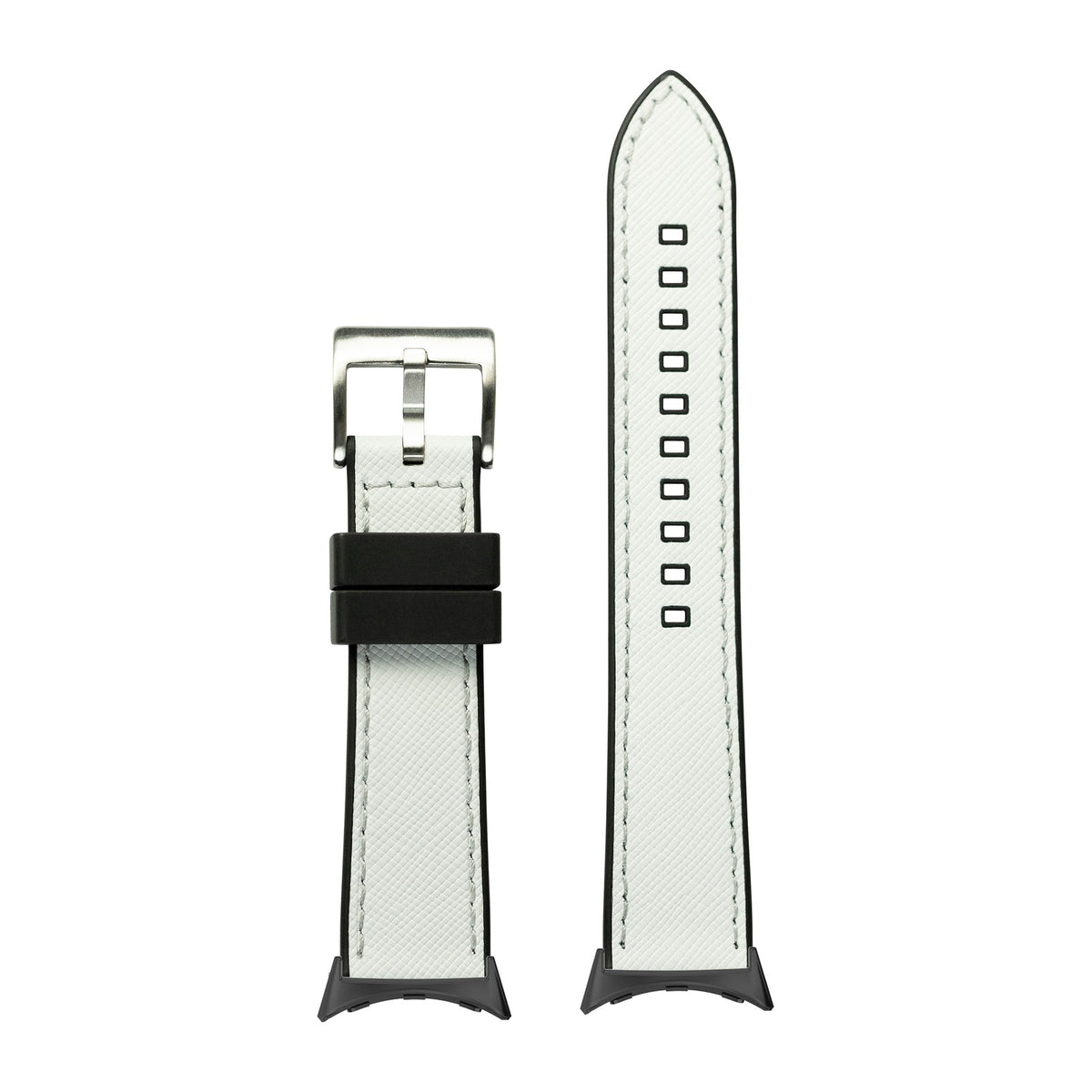 Saffiano Leather & FKM Rubber Hybrid White with Google Pixel Spring Bar Adapters - Wear Any 20mm Strap! for Pixel Watch 3-5 45mm