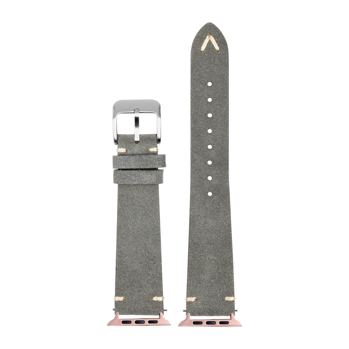 Suede Leather Grey Rose Gold with Connecters - Spring Bar Type for Apple Watch