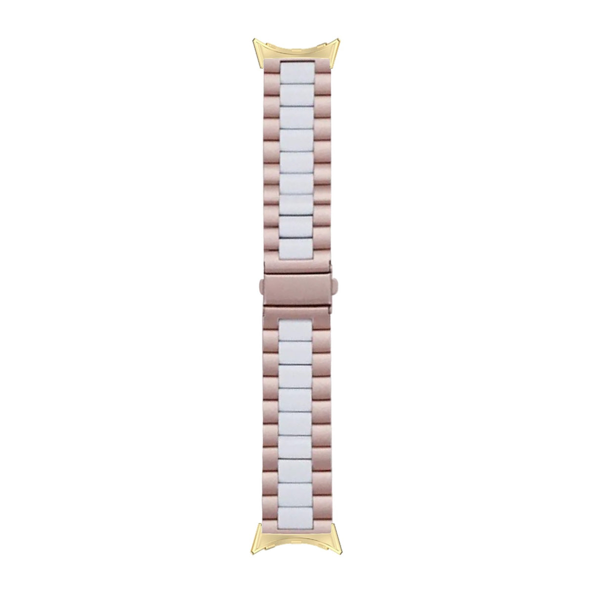 Steel Bracelet Gold with Deployant Clasp - Rose Gold/White with Google Pixel Spring Bar Adapters - Wear Any 20mm Strap! for Pixel Watch 3-5 45mm