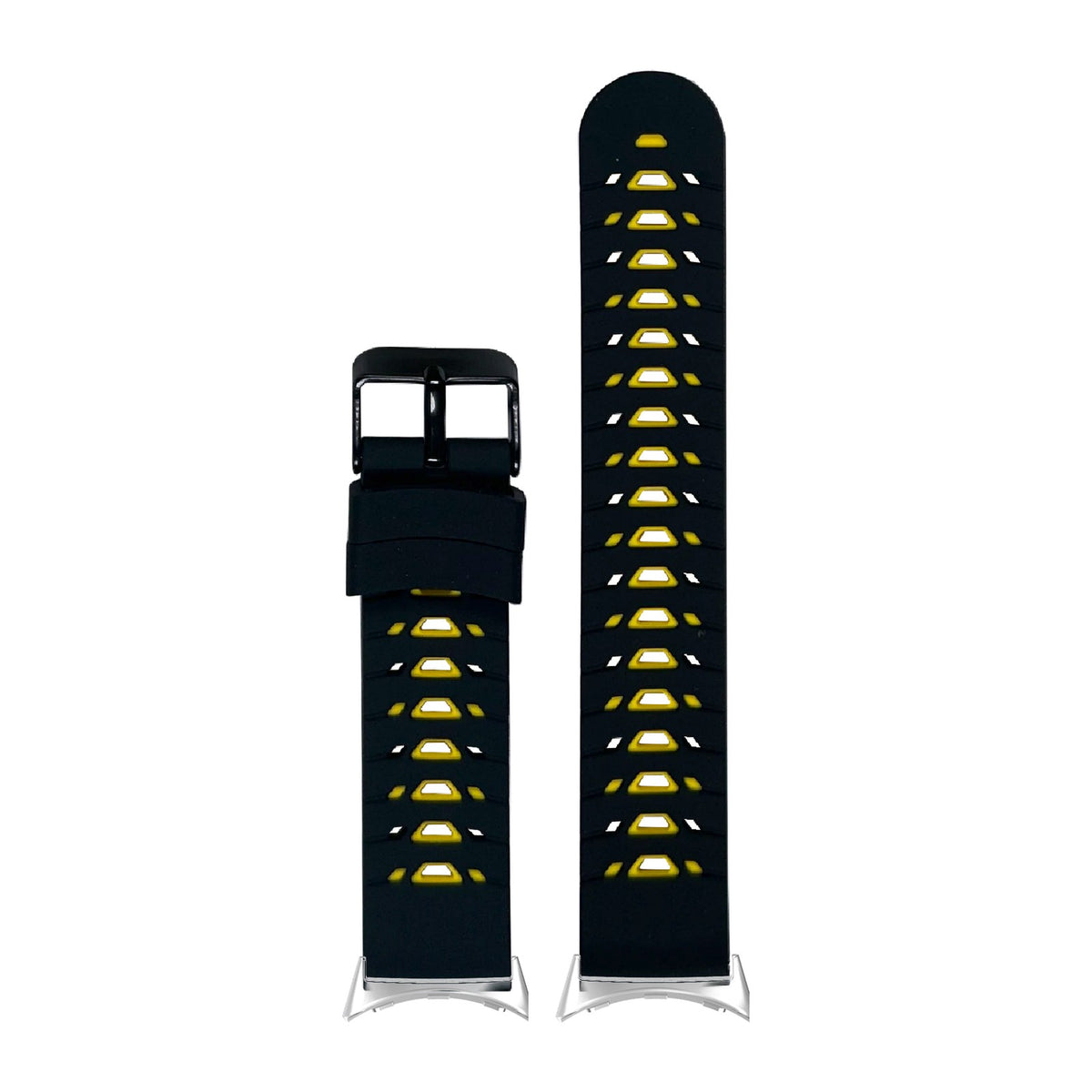 Flexi Silicone - Armour Black/Yellow Silver with Google Pixel Spring Bar Adapters - Wear Any 20mm Strap! for Pixel Watch 1-5 41mm