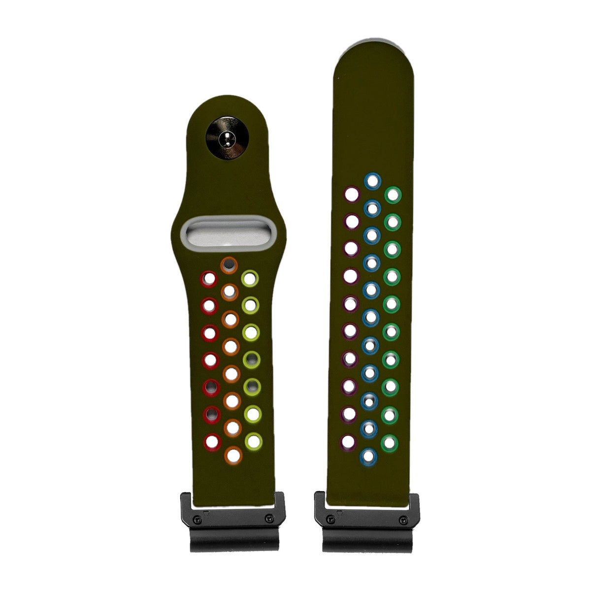 Rainbow Sports Silicone 20mm Army Green Black with Slim Military Spring Bar Adapters - Wear Any Non-Garmin Strap! for QuickFit