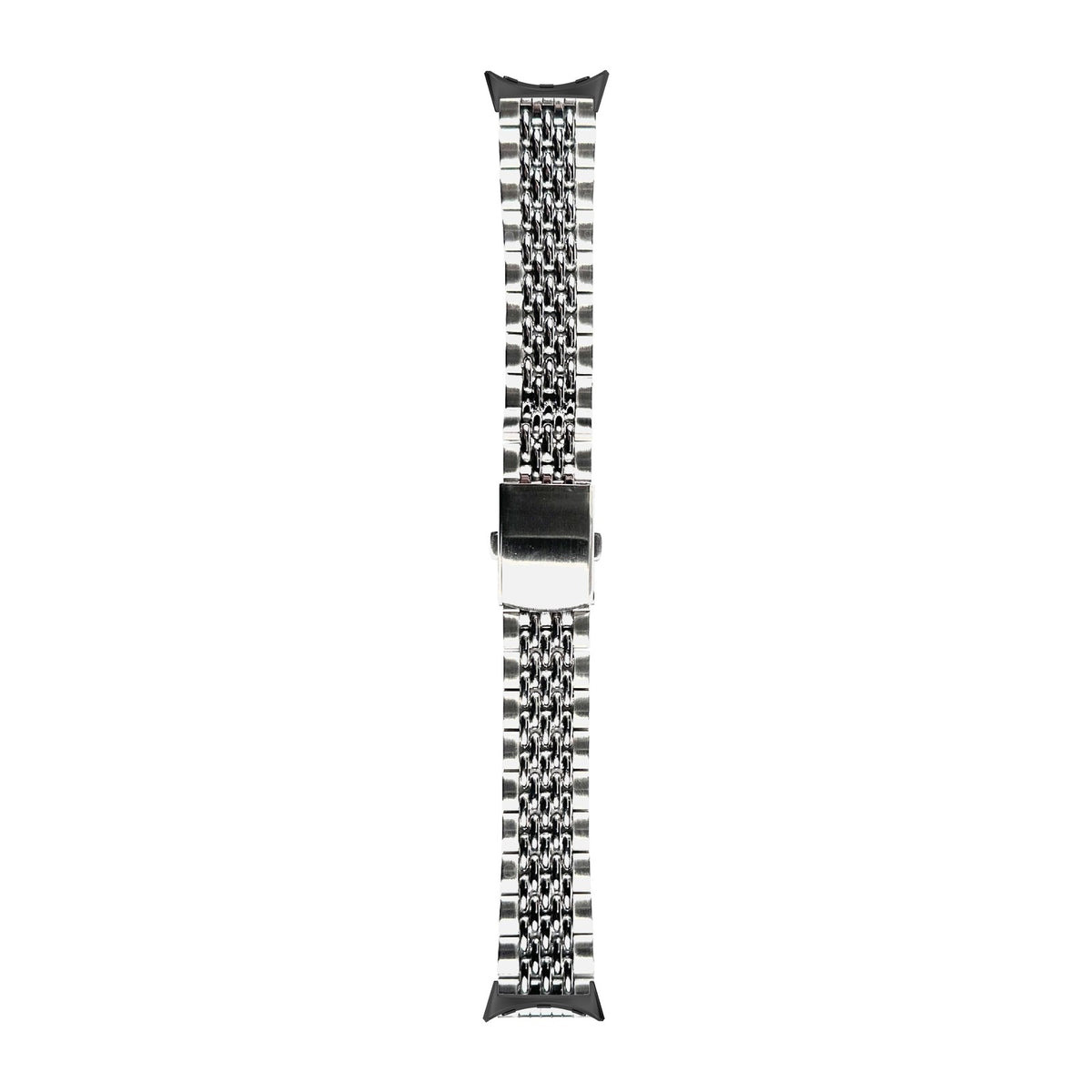 Steel Bracelet - Beads of Rice Silver Black with Google Pixel Spring Bar Adapters - Wear Any 20mm Strap! for Pixel Watch 3-5 45mm