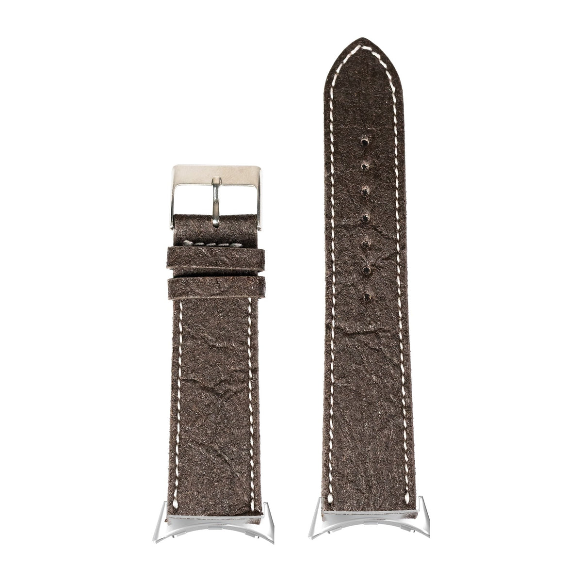 Pineapple Vegan Leather - Dark Brown | White Stitching Silver with Google Pixel Spring Bar Adapters - Wear Any 20mm Strap! for Pixel Watch 1-5 41mm