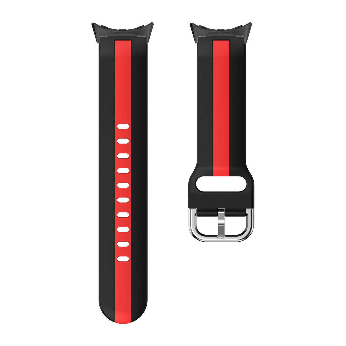 Striped Silicone Black / Red Black with Google Pixel Spring Bar Adapters - Wear Any 20mm Strap! for Pixel Watch 3-5 45mm