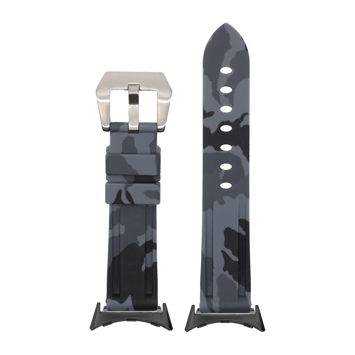 Camo Flexi Rubber - Grey Black with Google Pixel Spring Bar Adapters - Wear Any 20mm Strap! for Pixel Watch 1-5 41mm