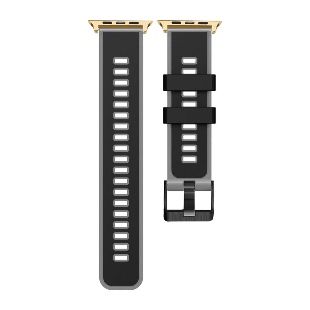 Two Tone Silicone Black / Grey Gold with Black Hardware with Connecters - Spring Bar Type for Apple Watch