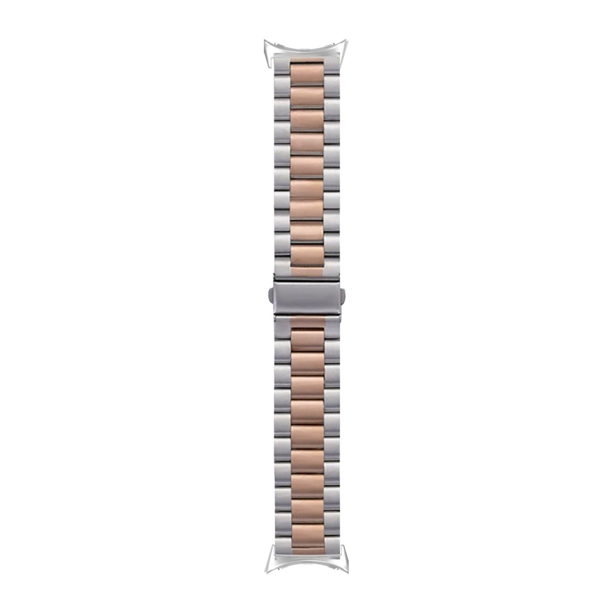 Steel Bracelet Silver with Deployant Clasp - Silver/Rose Gold with Google Pixel Spring Bar Adapters - Wear Any 20mm Strap! for Pixel Watch 3-5 45mm