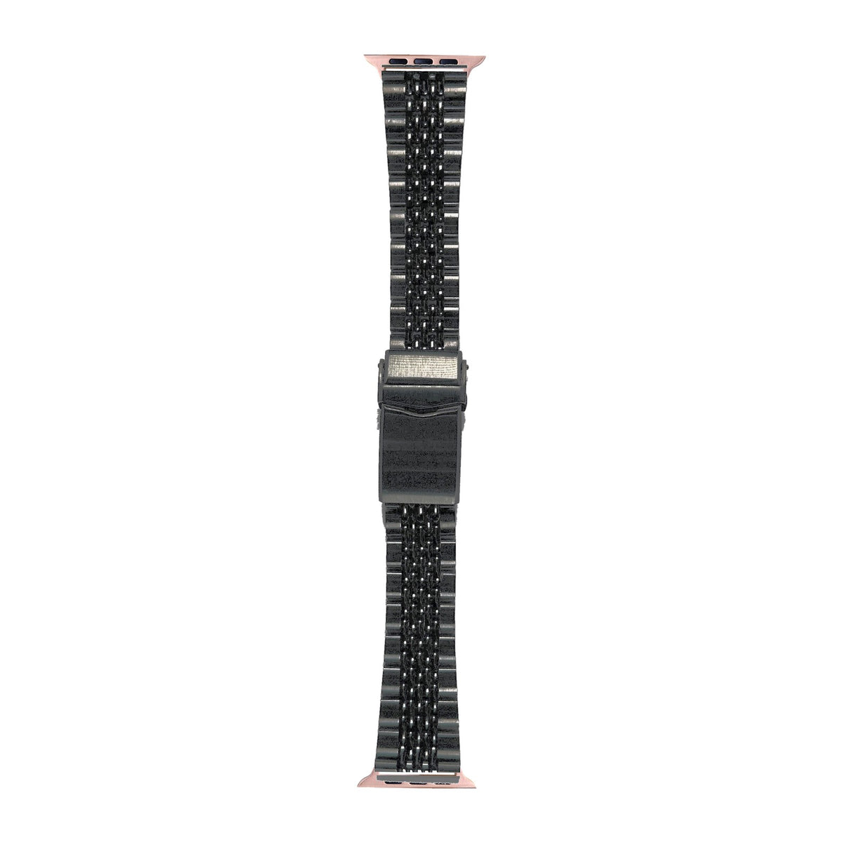Black Goma BOR Steel Bracelet Rose Gold with V-Clasp DLC Coated with Connecters - Spring Bar Type for Apple Watch