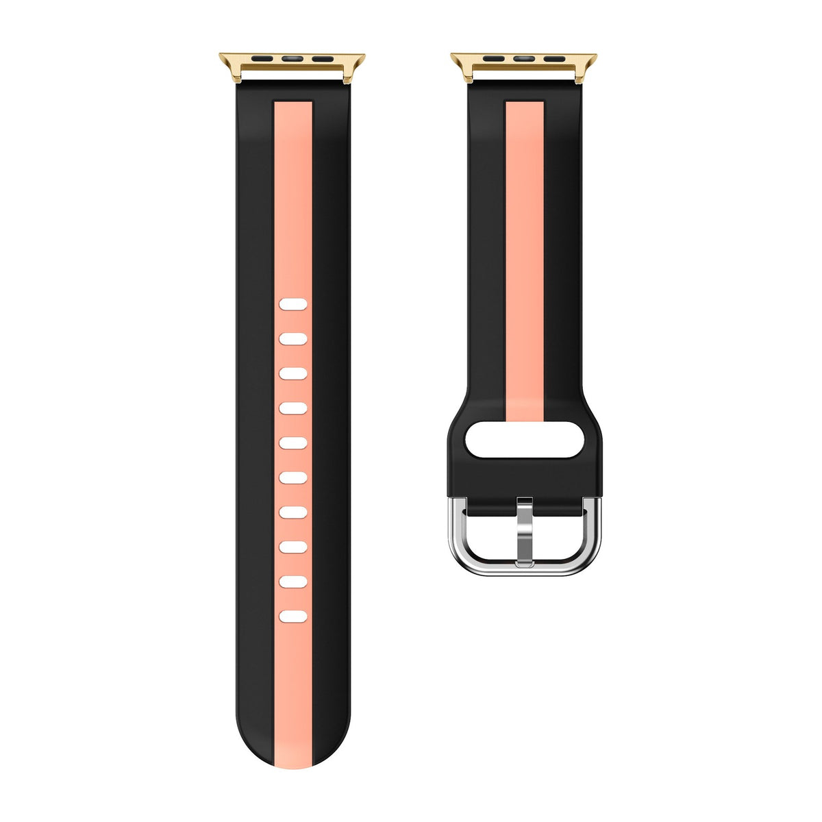 Striped Silicone Black / Pink Gold with Connecters - Spring Bar Type for Apple Watch