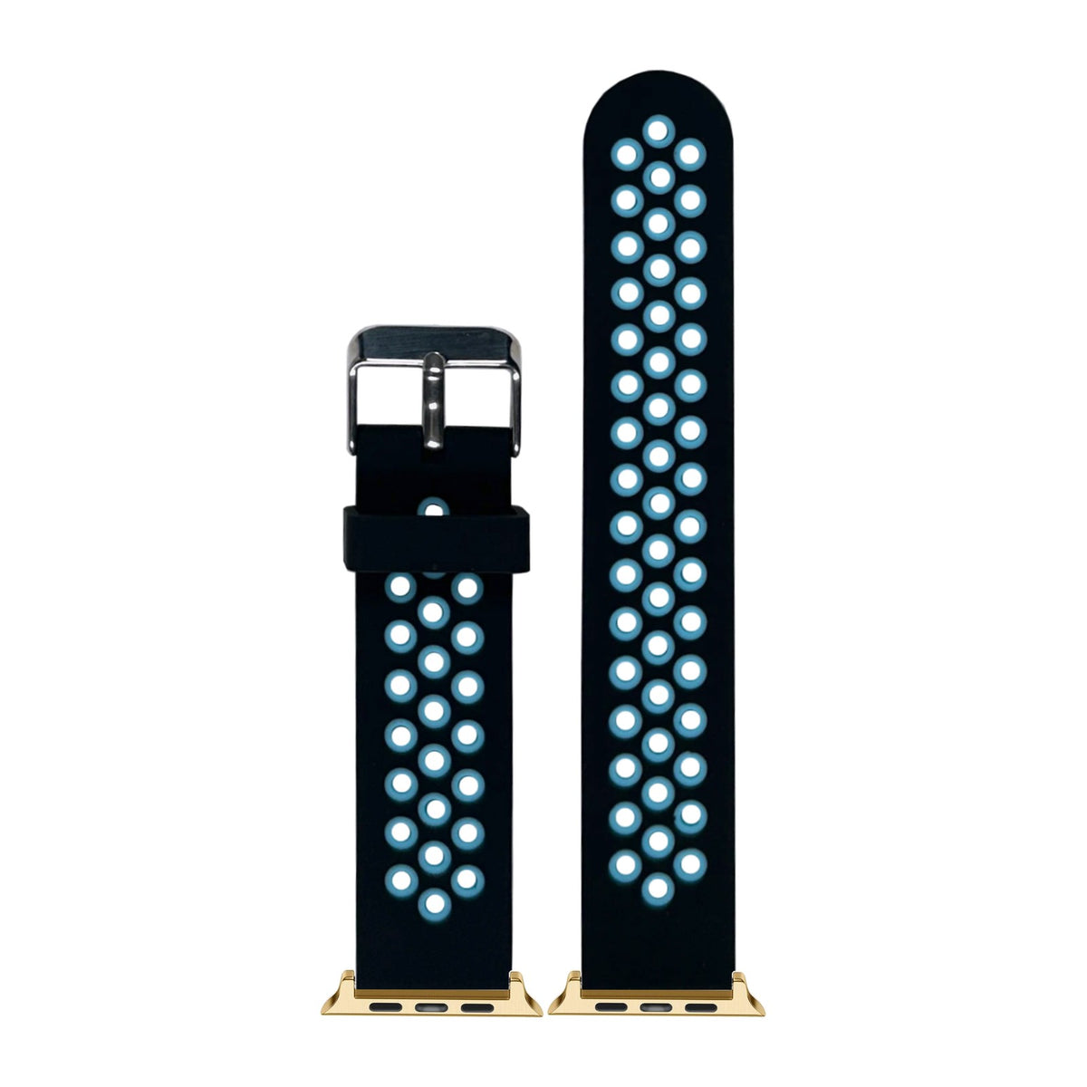 Flexi Sports Silicone Black/Blue Gold with Connecters - Spring Bar Type for Apple Watch
