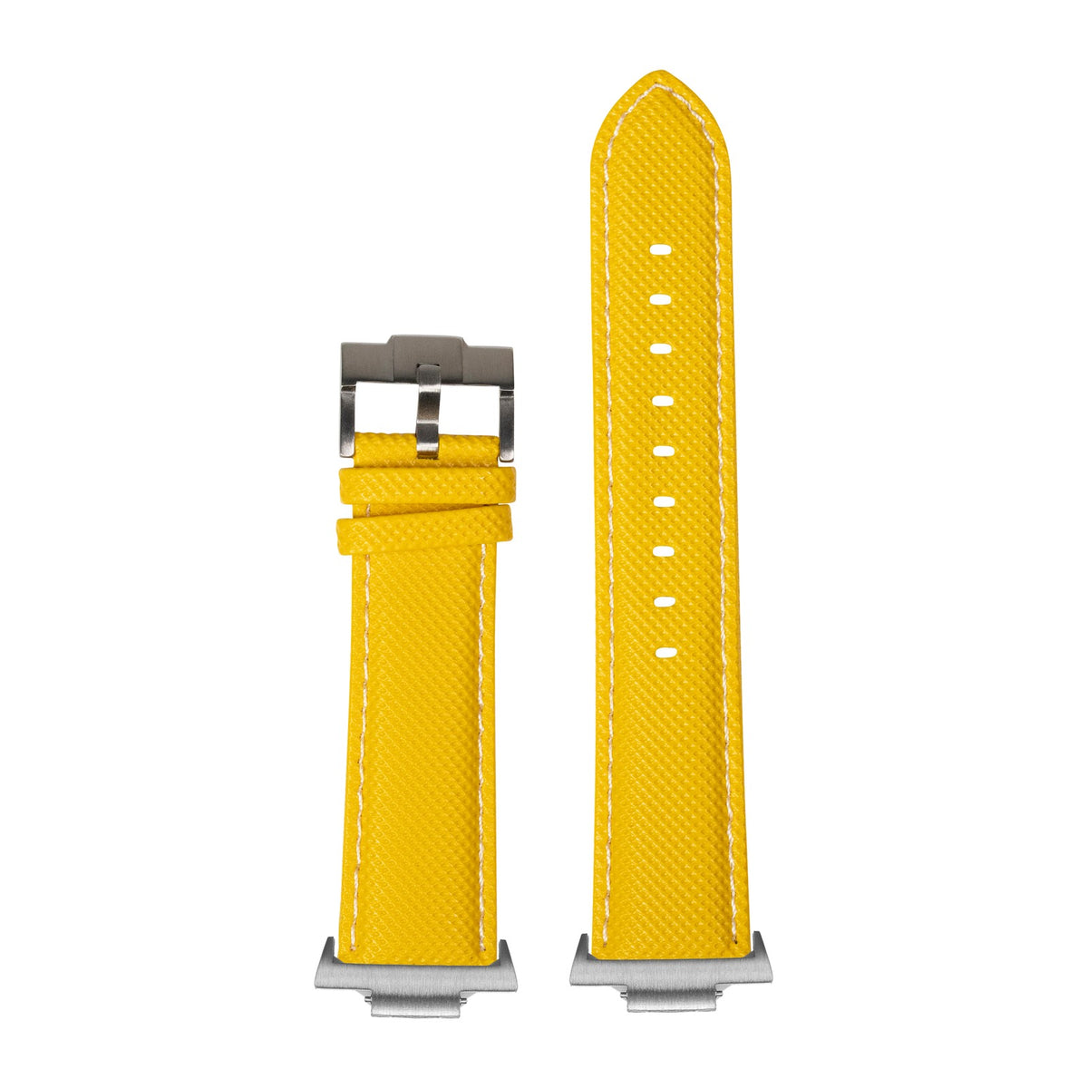 Sailcloth - Yellow Silver with White Stitching with Strap Adapter for Tissot PRX 40