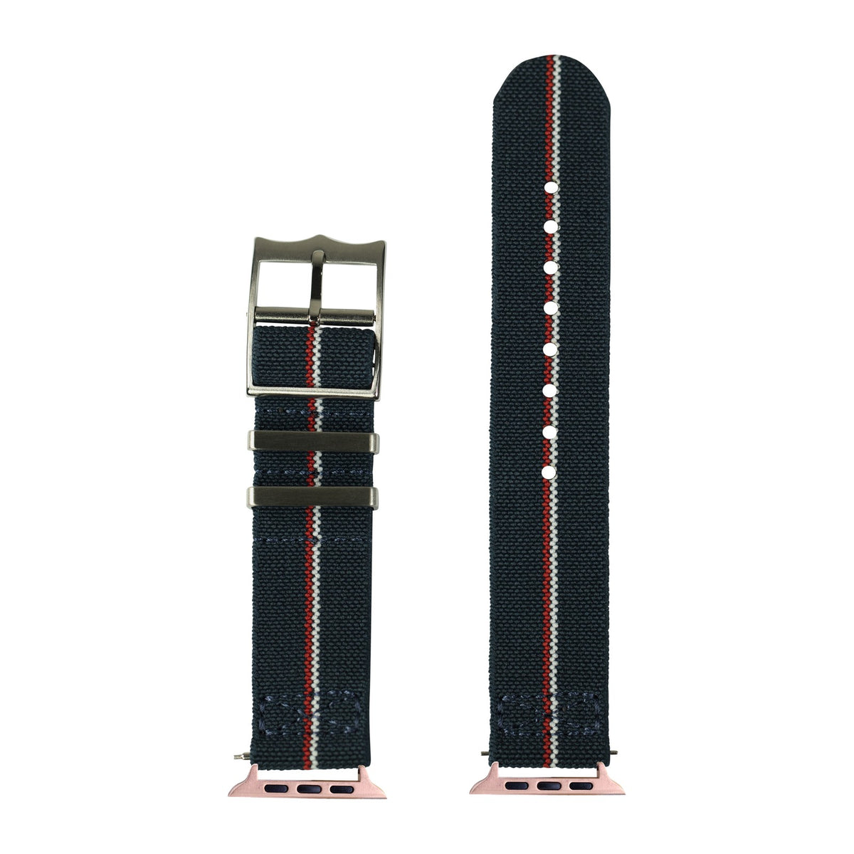 ElastoFlex - Blue/White/Red Rose Gold with Connecters - Spring Bar Type for Apple Watch
