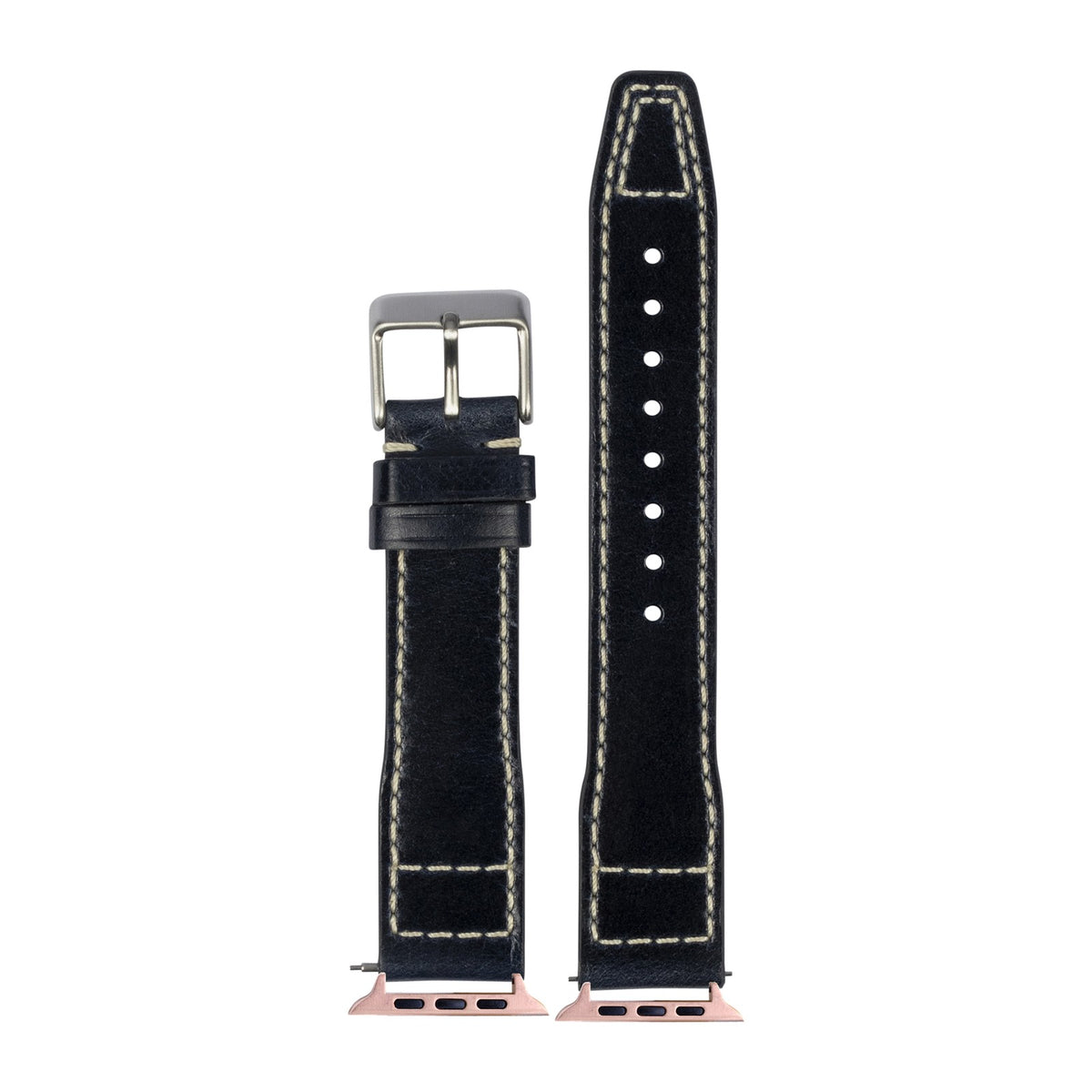 Pilot Leather - Black Rose Gold with Connecters - Spring Bar Type for Apple Watch