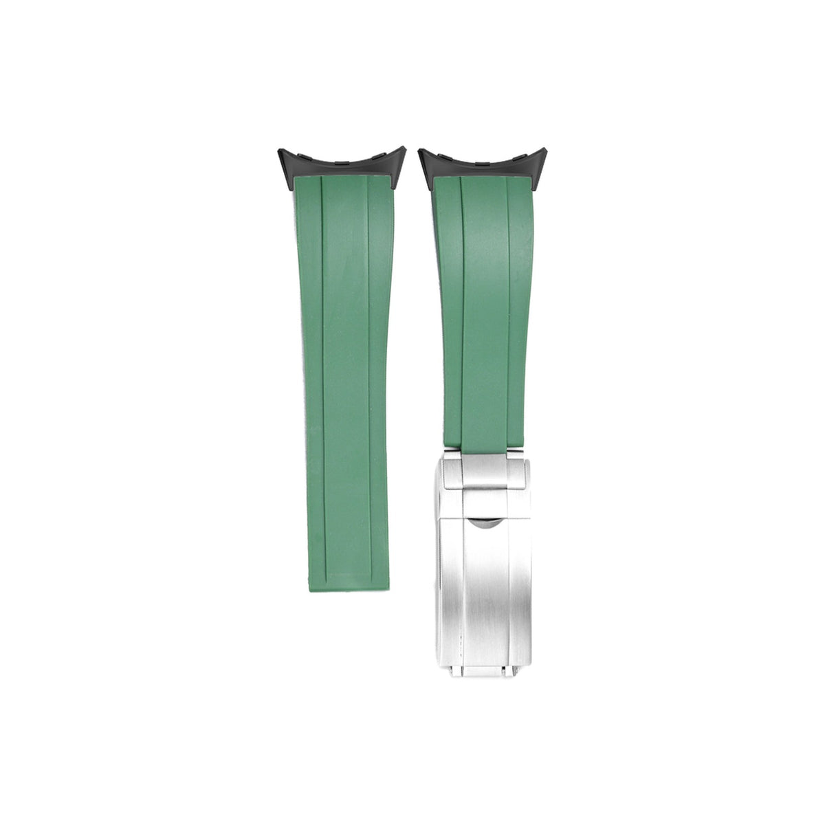 Vulcanised Rubber Black with Oyster Clasp - Green with Google Pixel Spring Bar Adapters - Wear Any 20mm Strap! for Pixel Watch 1-5 41mm