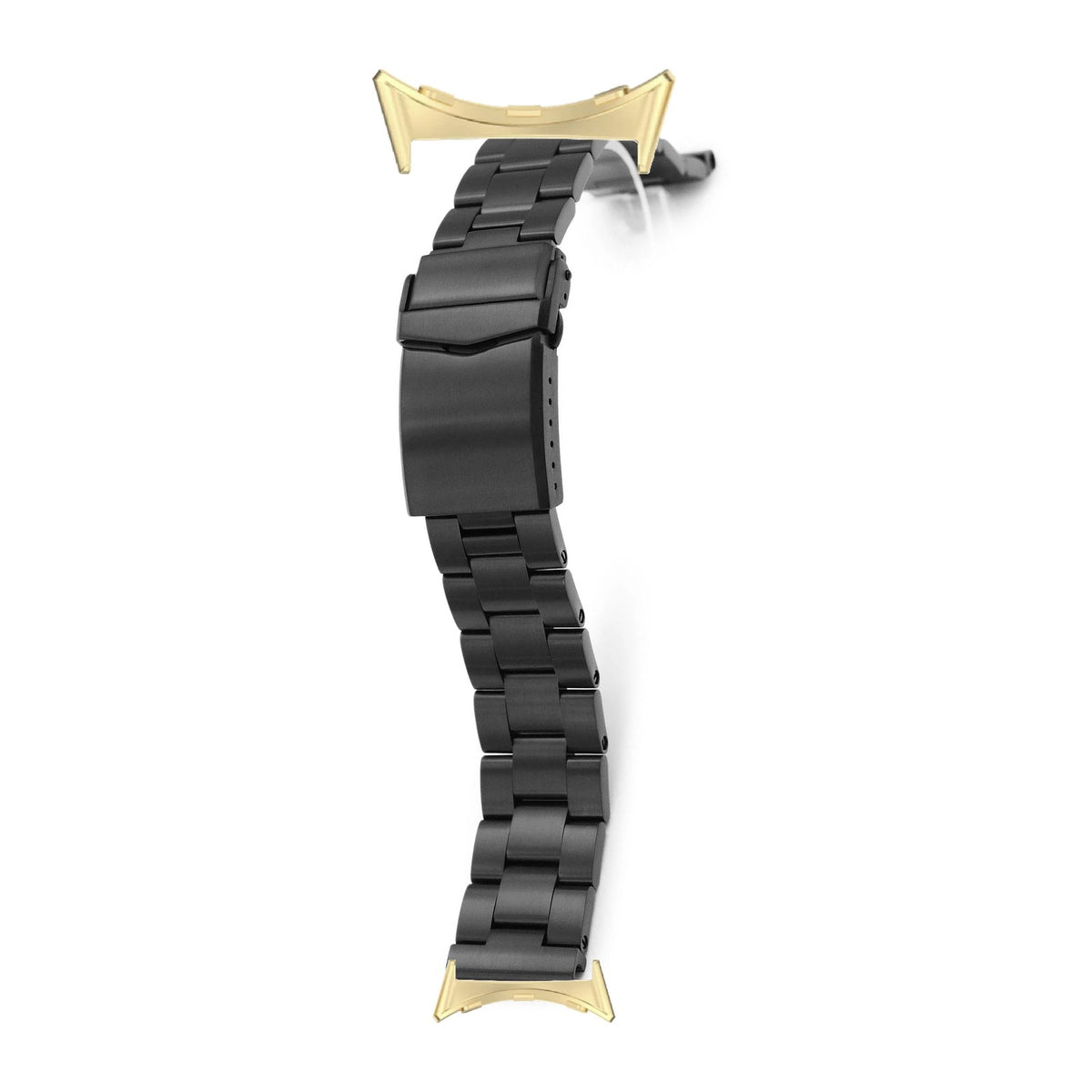 Black Super-O Steel Bracelet Gold with V-Clasp with DLC Coating with Google Pixel Spring Bar Adapters - Wear Any 20mm Strap! for Pixel Watch 1-5 41mm