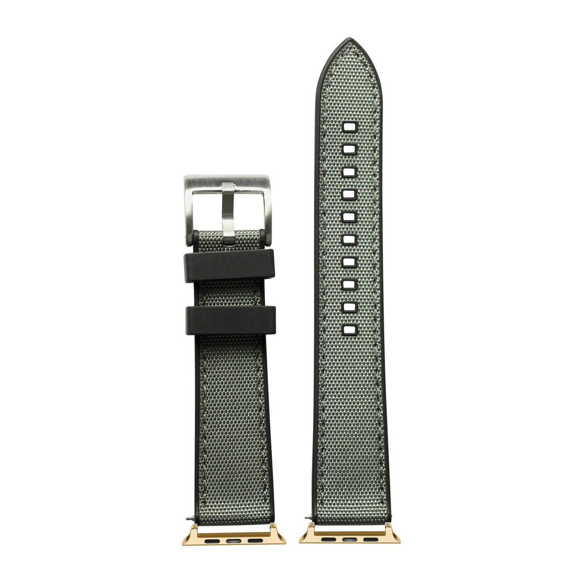 Sailcloth & FKM Rubber Hybrid Grey Gold with Connecters - Spring Bar Type for Apple Watch