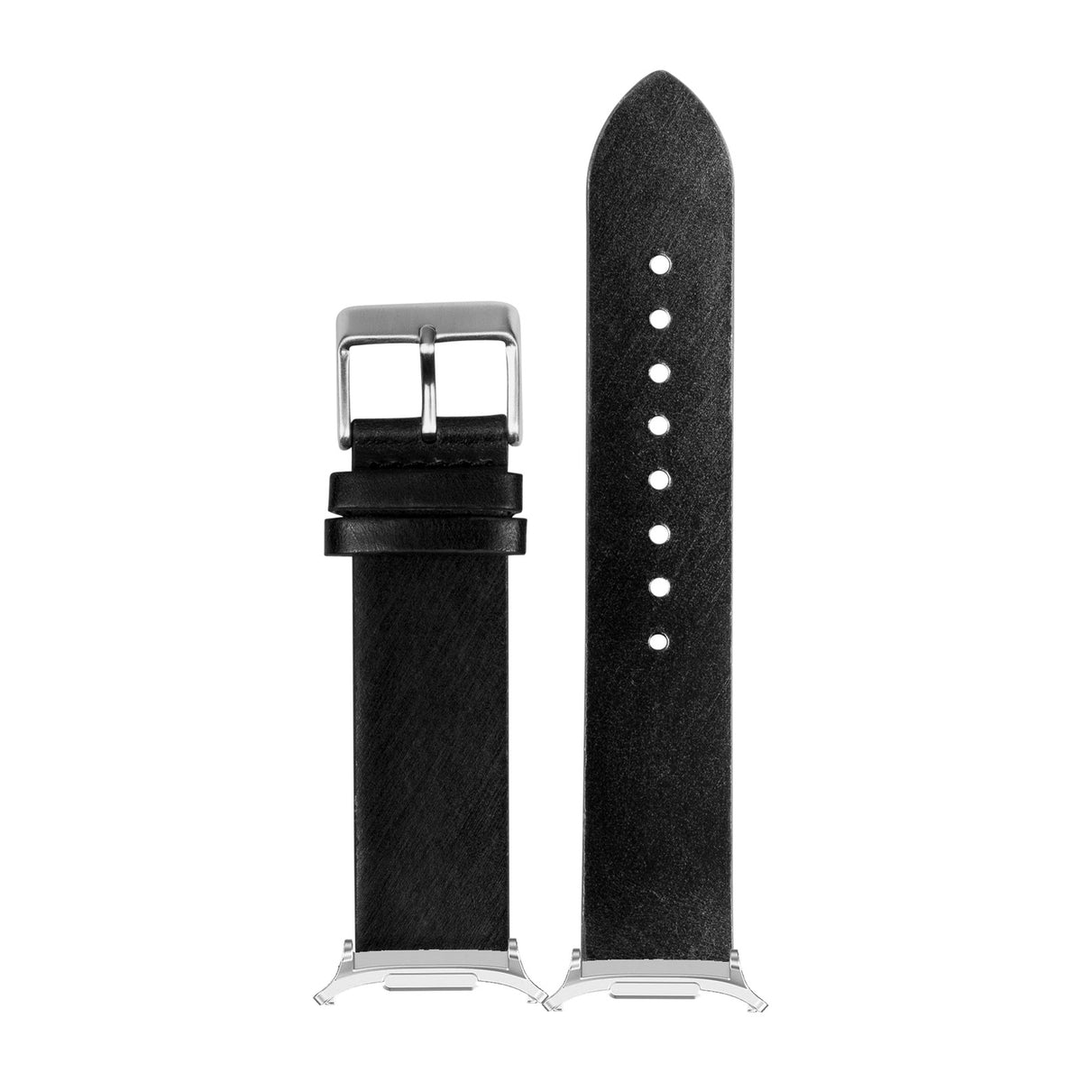 Straight Cut Leather - Black Silver with Strap Adapter for Galaxy Watch 8-9/Ultra