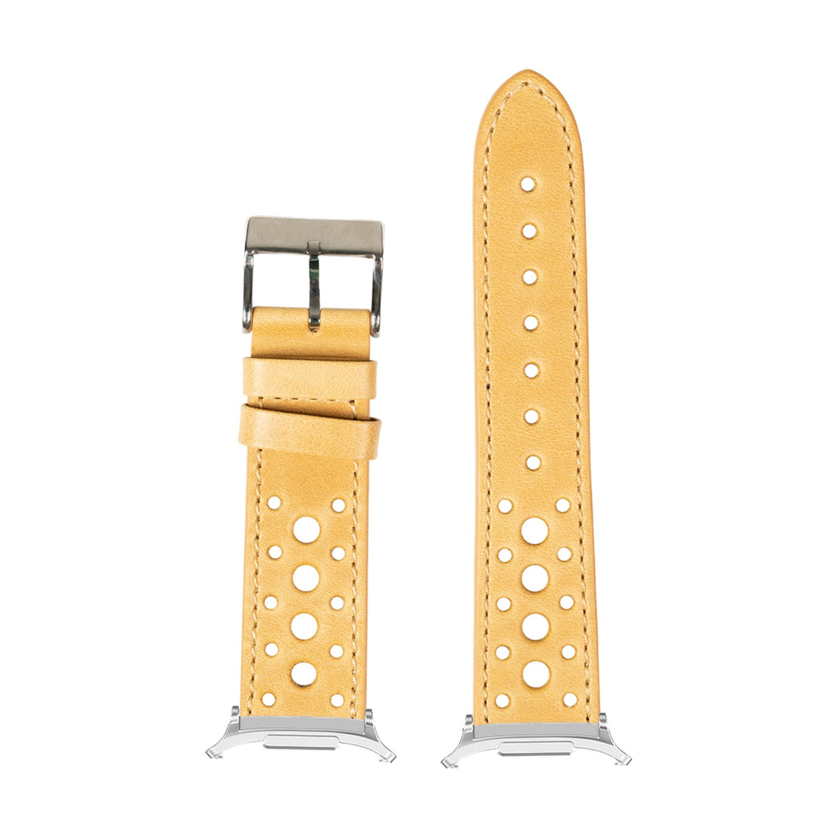 Leather - Daytona - Golden Brown Silver with Strap Adapter for Galaxy Watch 8-9/Ultra