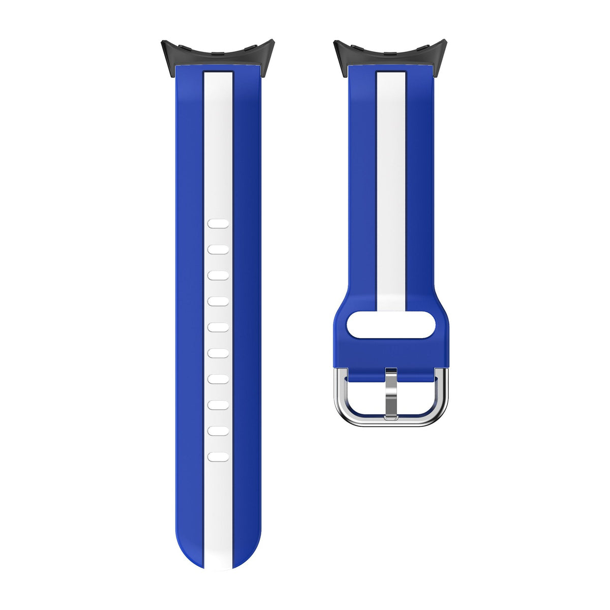 Striped Silicone Blue / White Black with Google Pixel Spring Bar Adapters - Wear Any 20mm Strap! for Pixel Watch 3-5 45mm